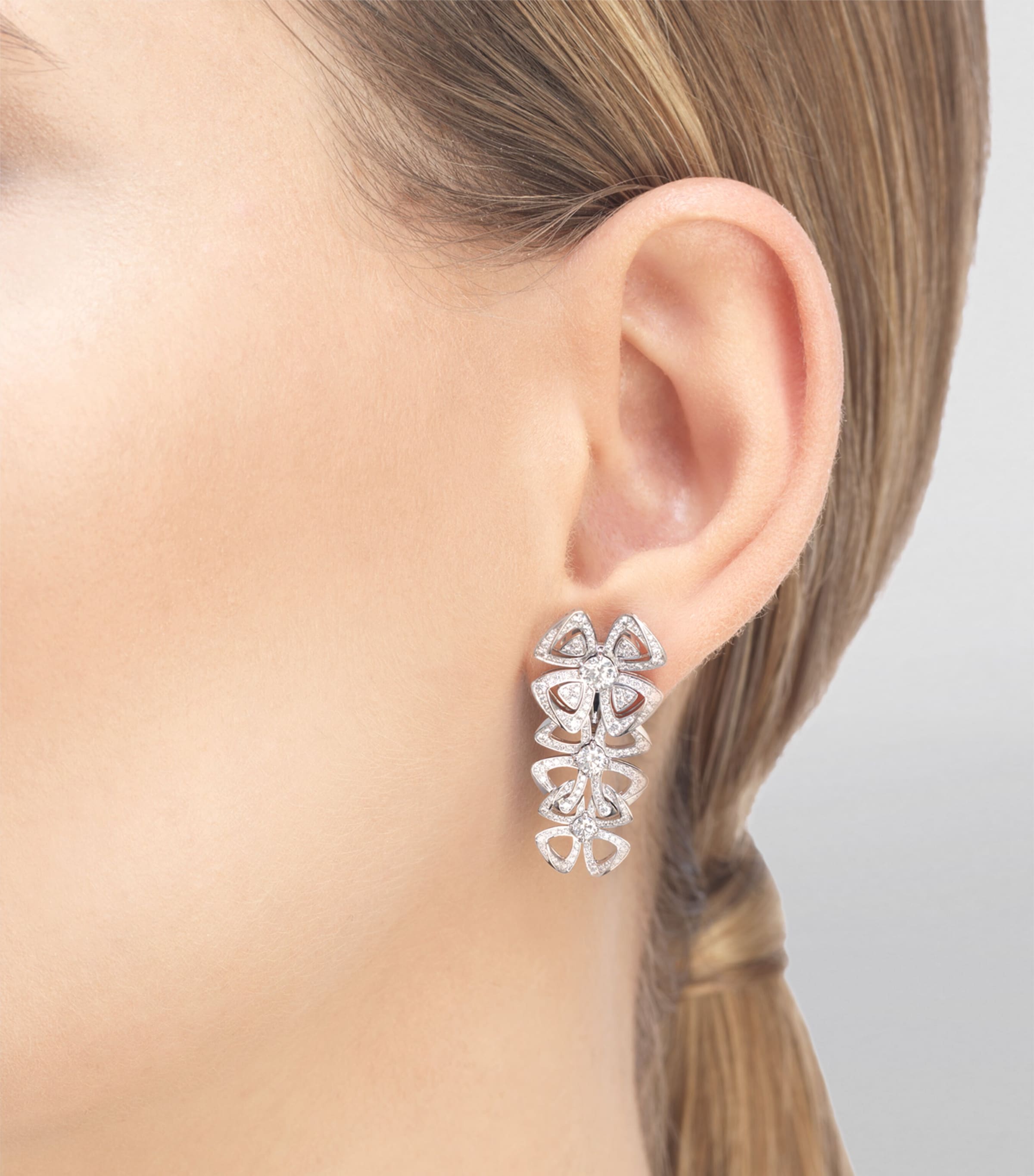 Bvlgari White Gold and Diamond Fiorever Pendant Earrings White Gold Image 3