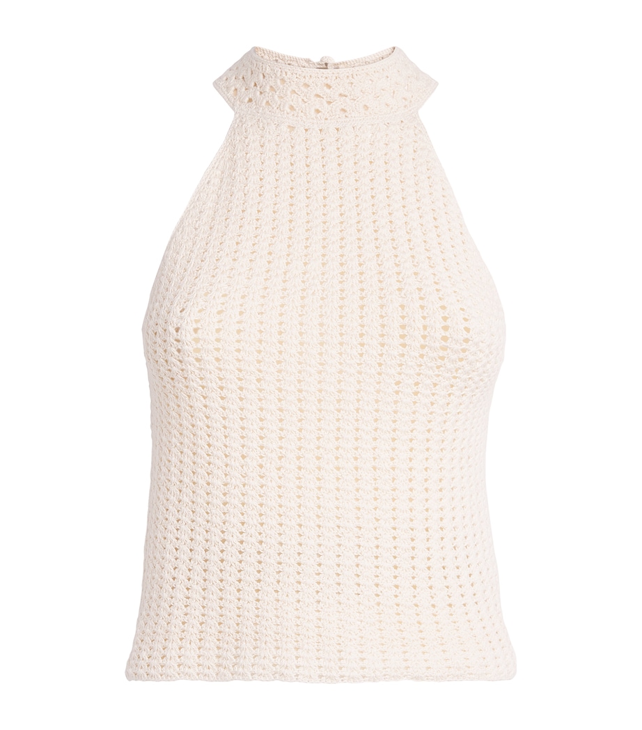ESCVDO Womens Crochet Reflejo Halter Top Ivory Image 1