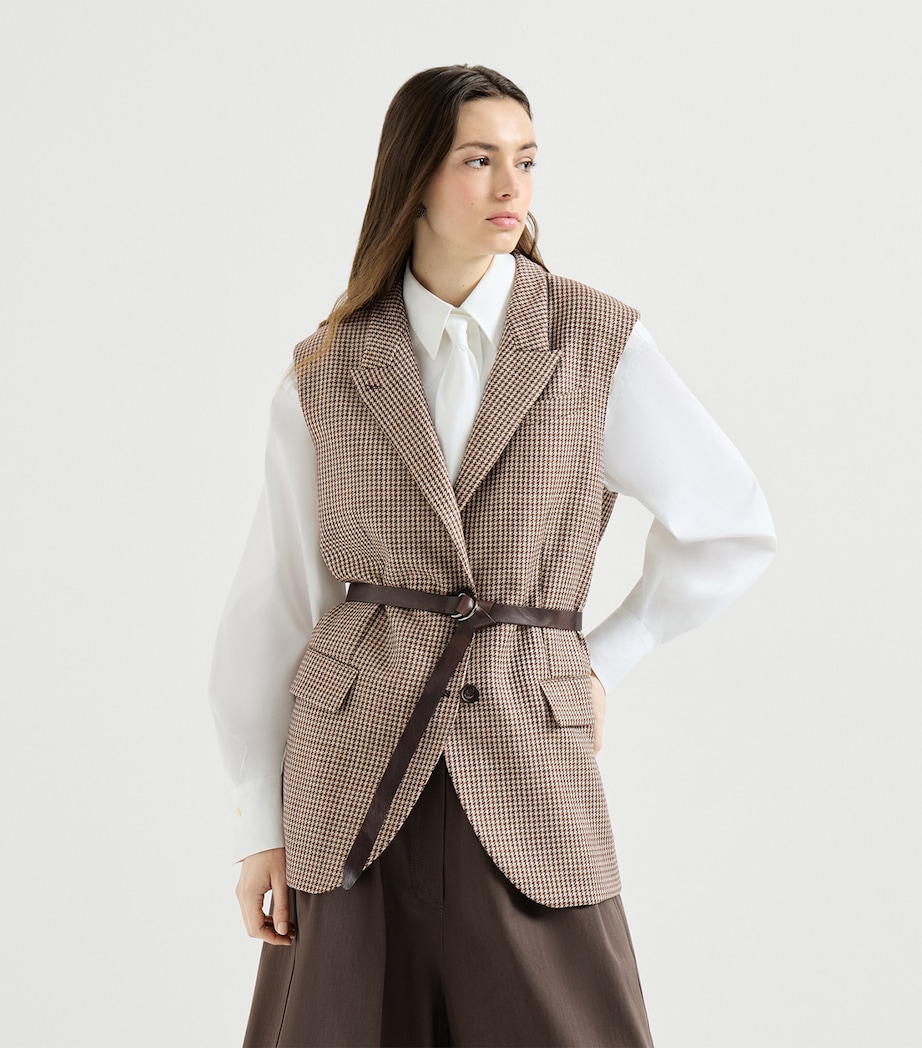 Brunello Cucinelli Womens Wool-Blend Houndstooth Sleeveless Blazer Beige+black Image 4