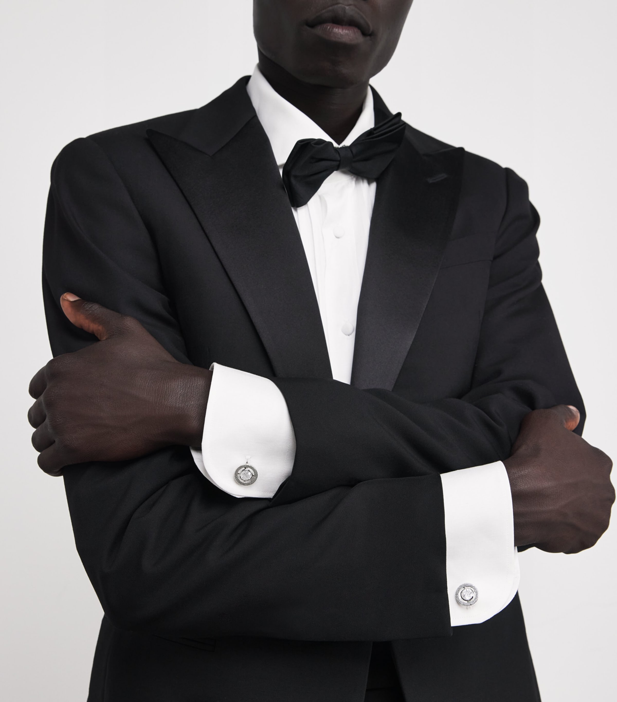 Rhodium-Plated Cubic Zirconia Halo Round Cufflinks CLEAR Image 5