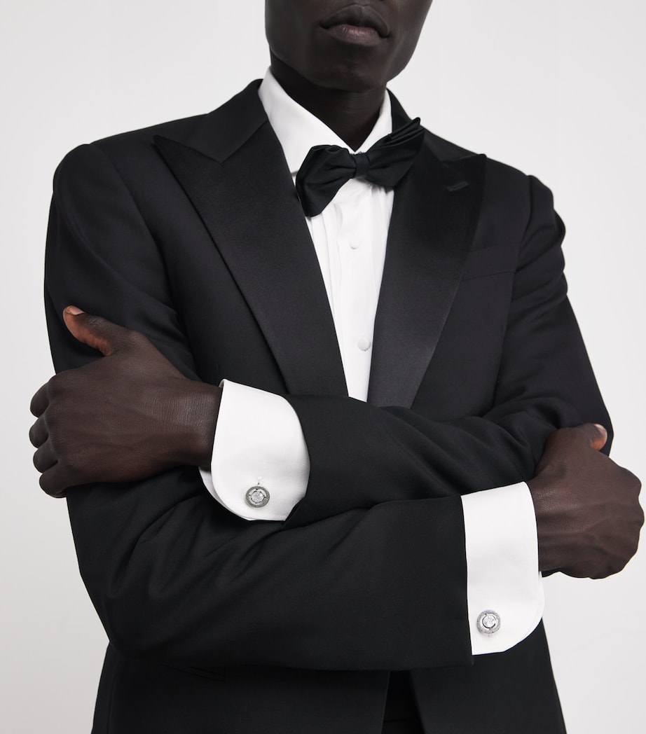 Rhodium-Plated Cubic Zirconia Halo Round Cufflinks CLEAR Image 5