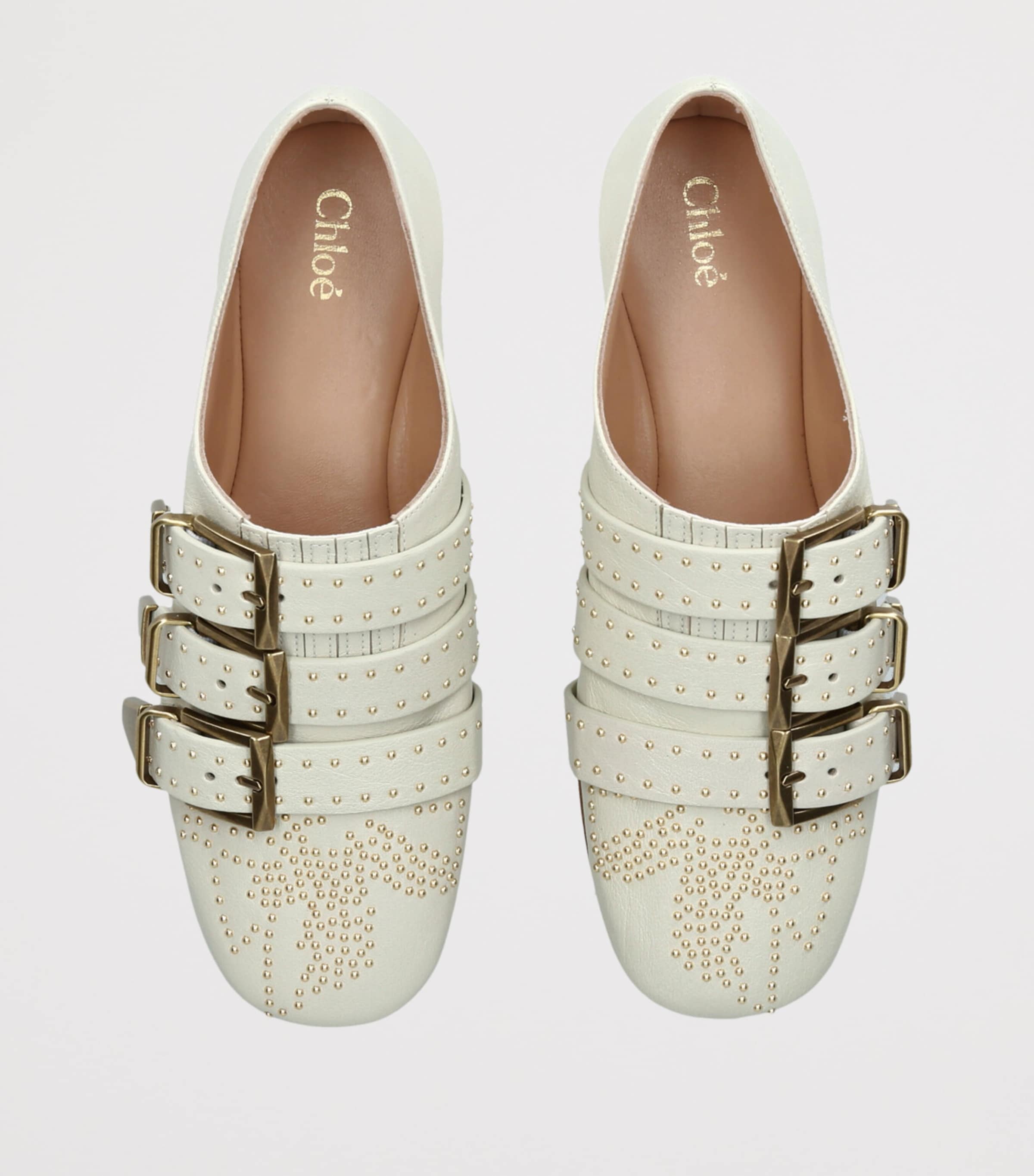 Leather Buckled Susanna Ballet Flats WHITE Image 4