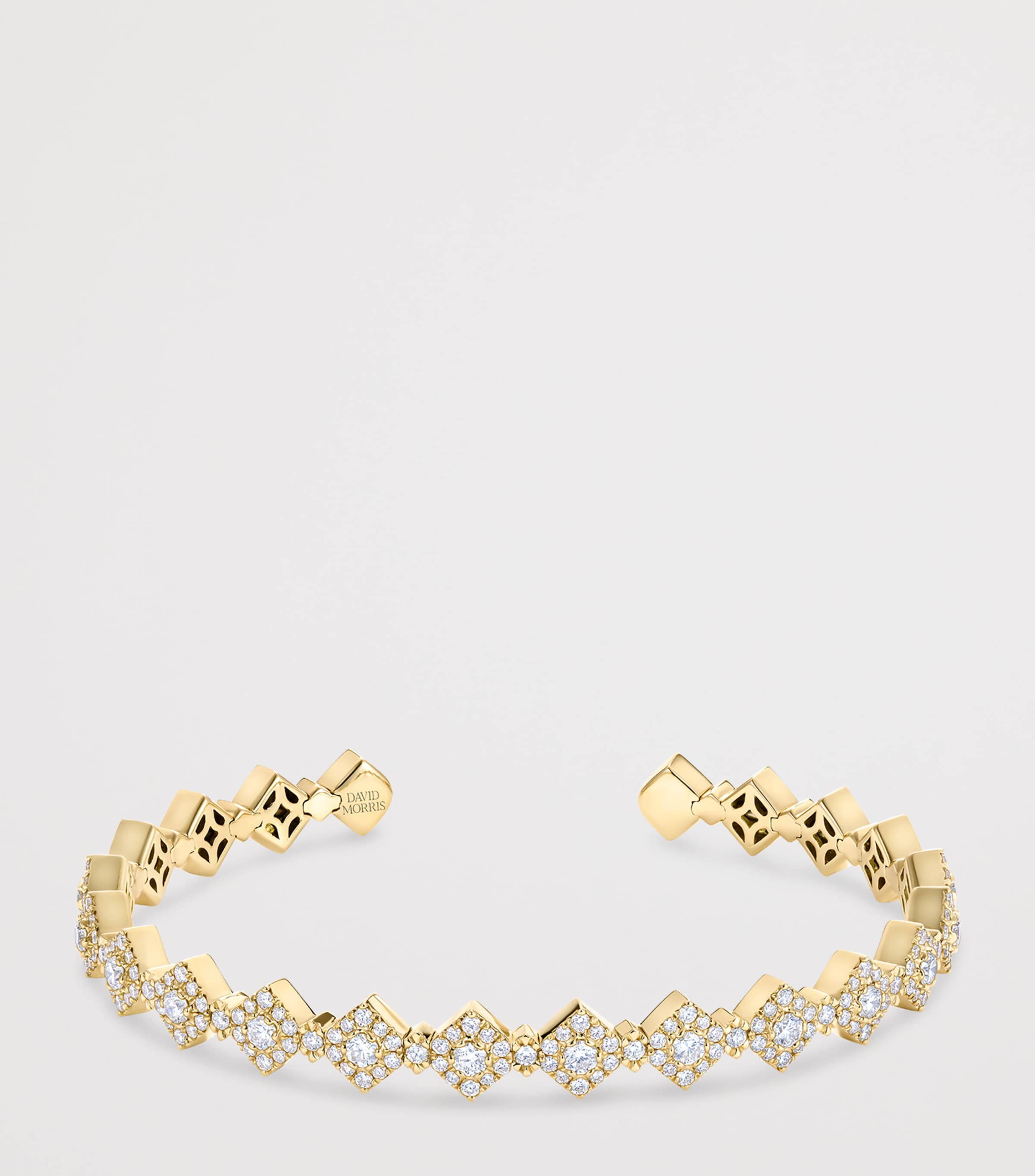 David Morris Yellow Gold and Diamond Triolette Square Bangle Clear Image 3