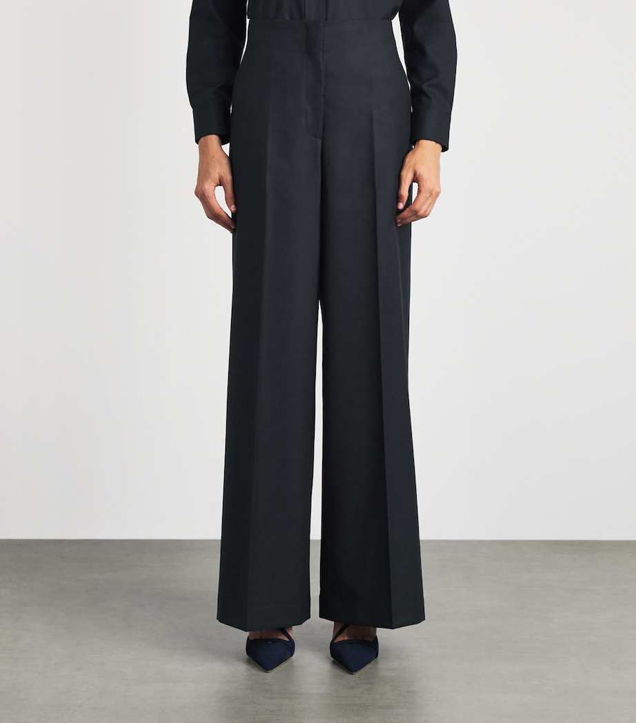 Lafayette 148 Womens Linen Thames Wide-Leg Trousers Ink Image 4