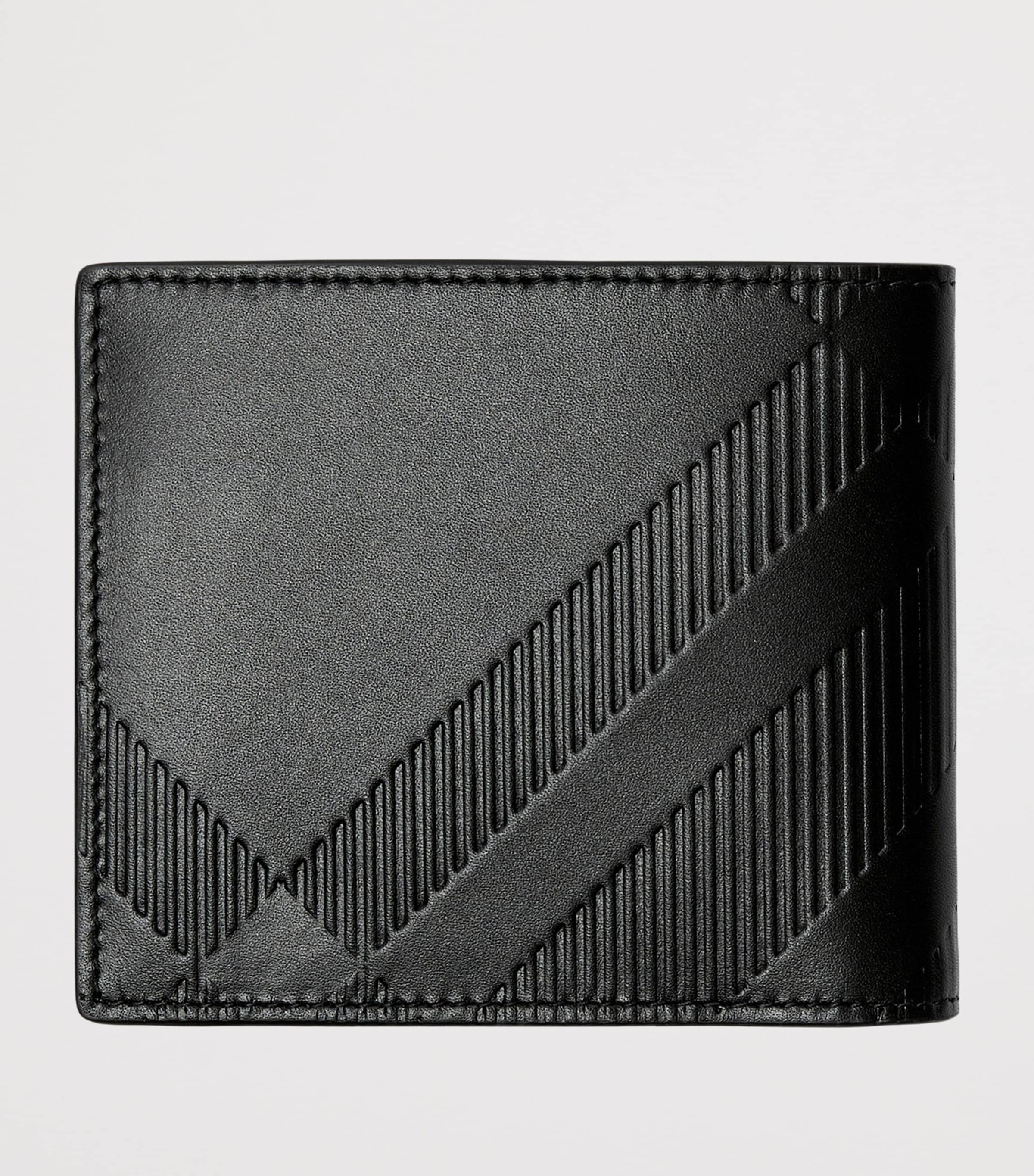 Leather Embossed Check Bifold Coin Wallet BLACK Image 2