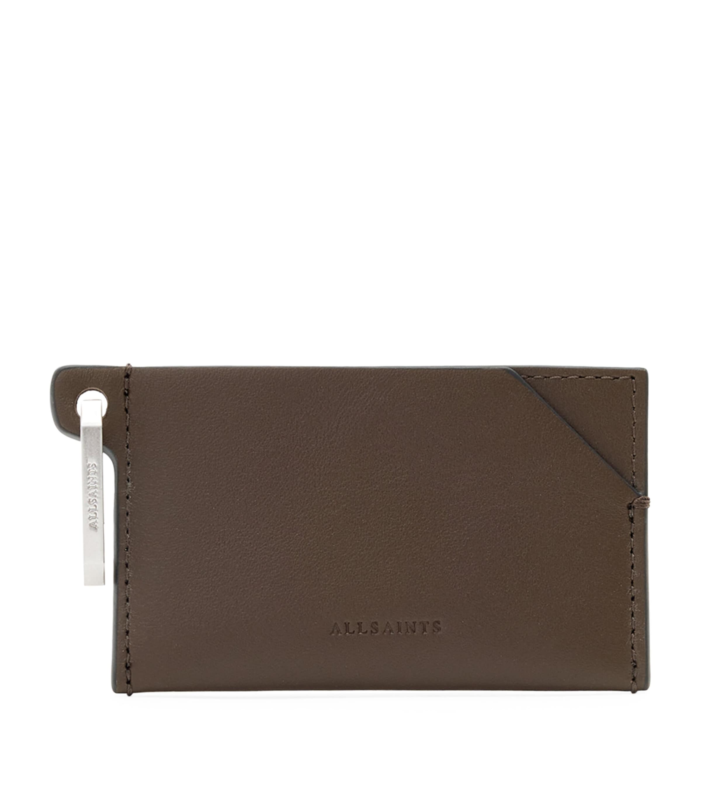 Allsaints Leather Hex Card Holder In Brown