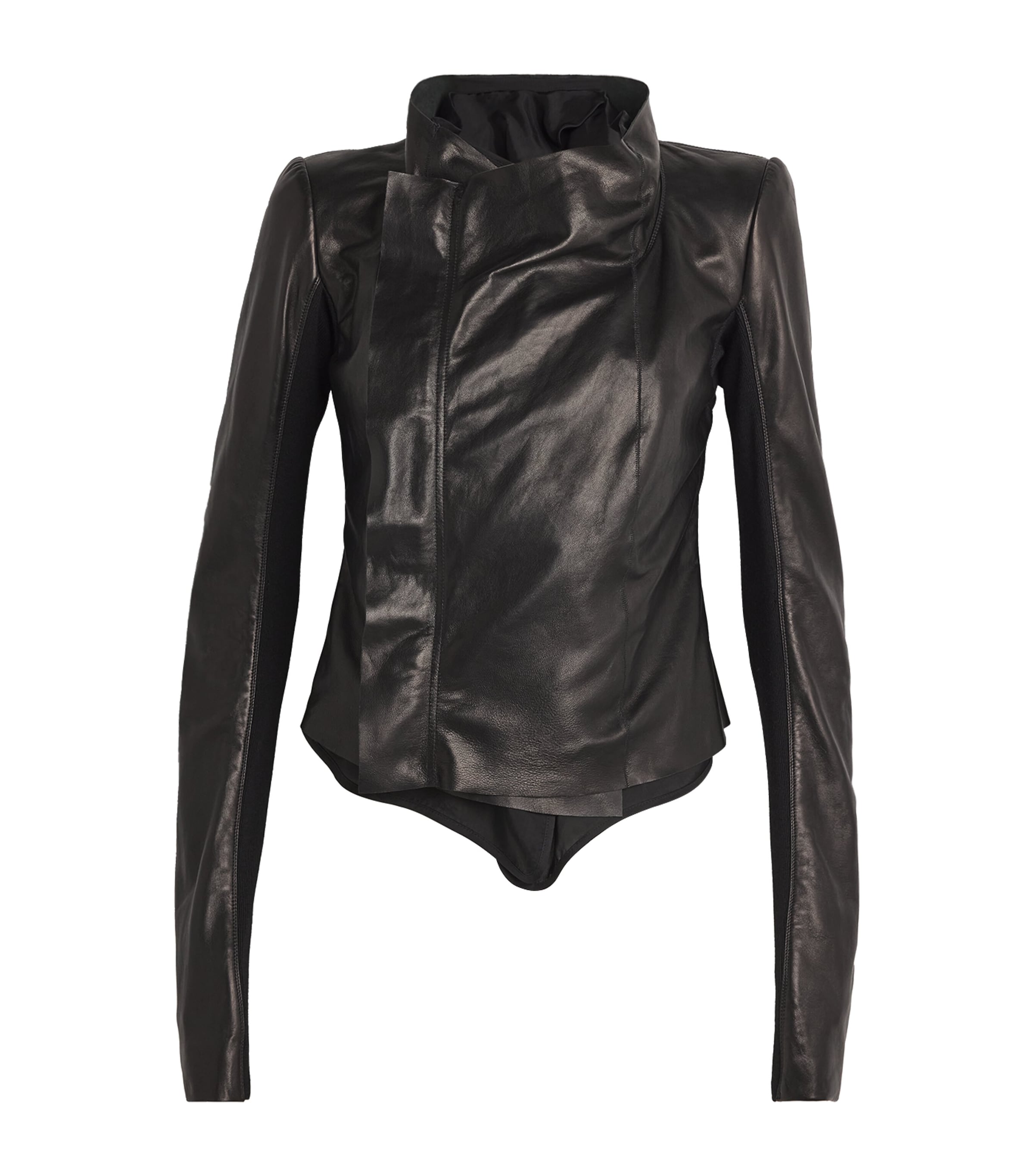 Shop Rick Owens Knitted-sleeve Naska Biker Leather Jacket In Black