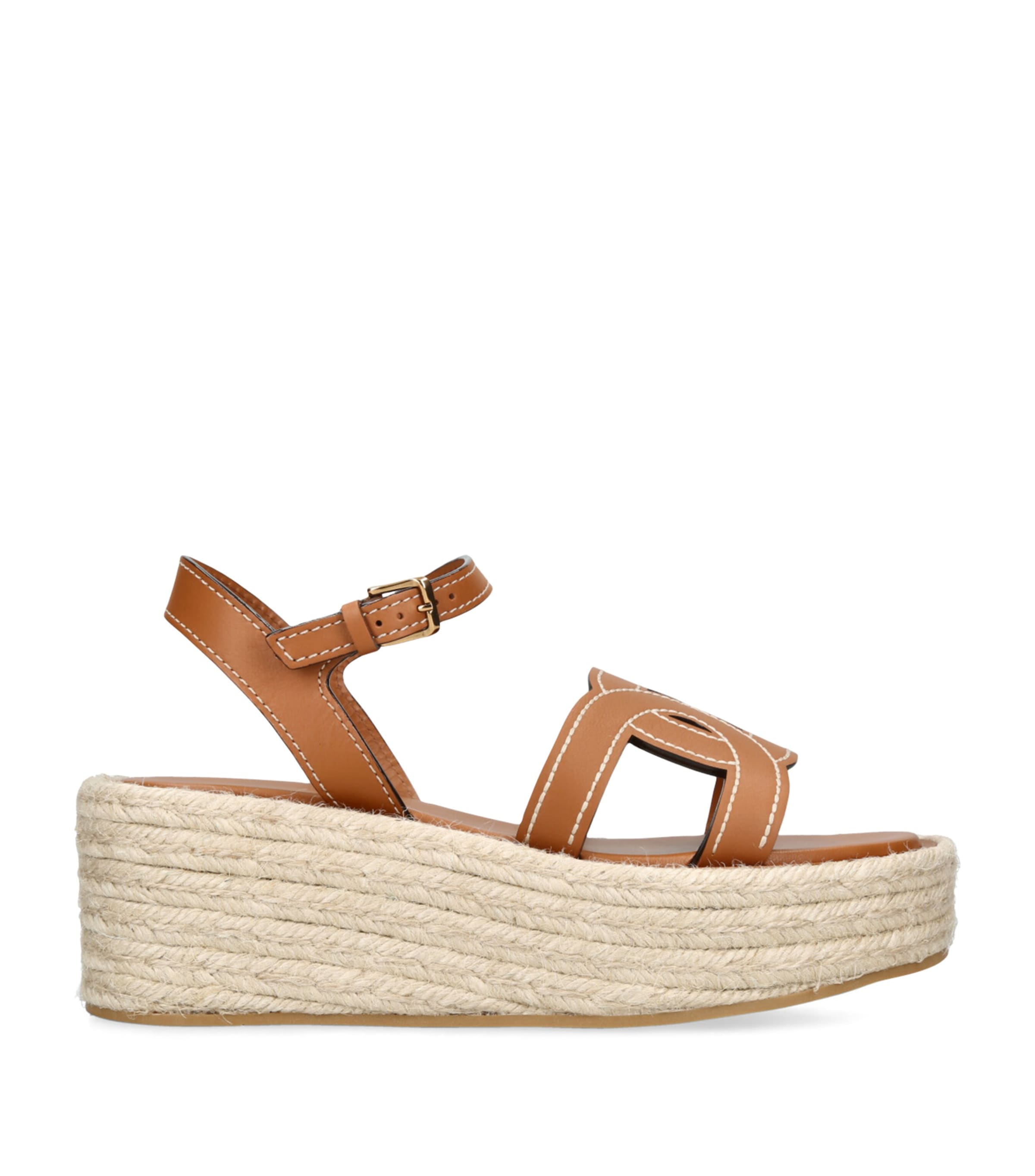 Tod's Rafia And Leather Wedge Sandals In Beige