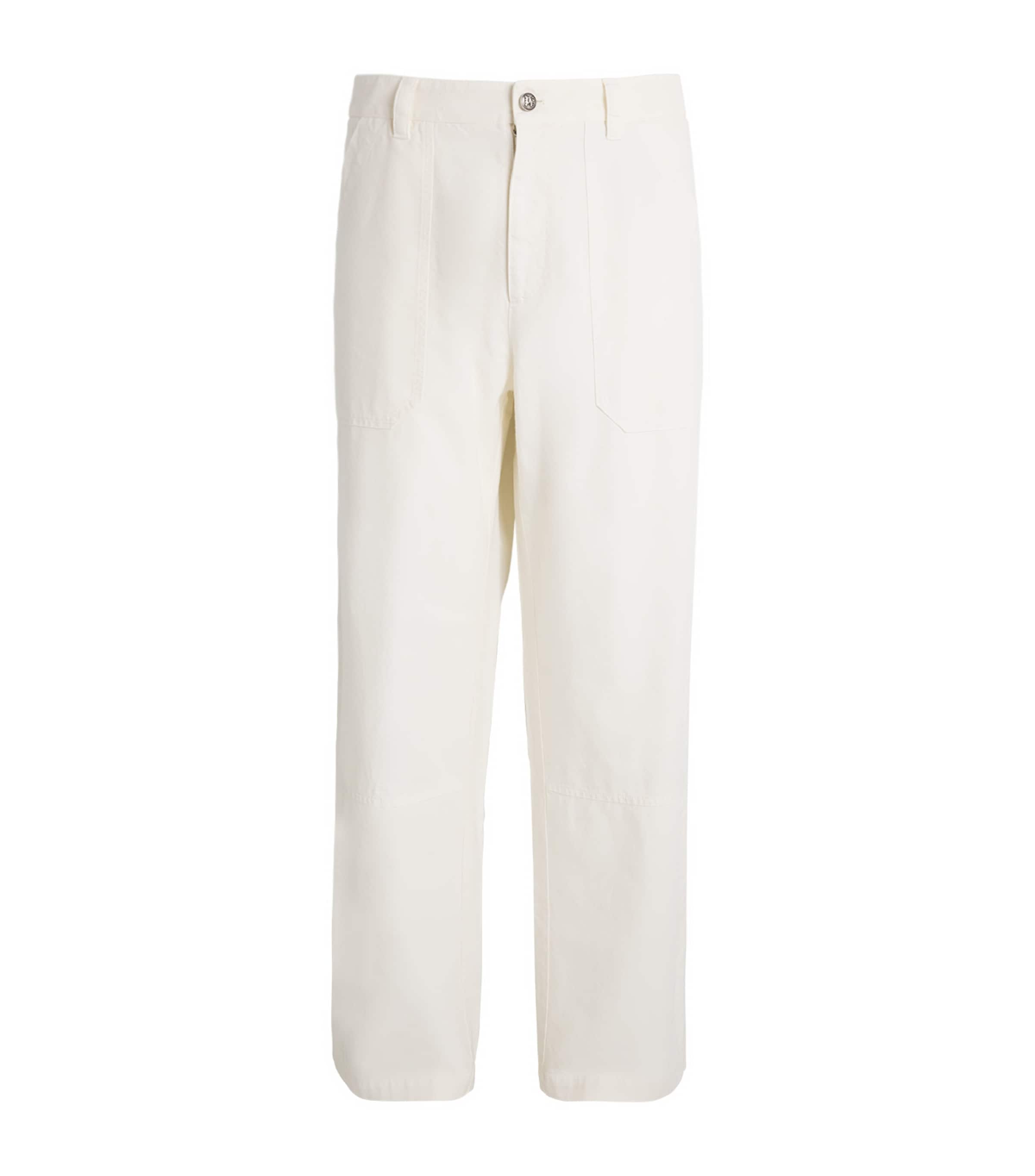 Palm Angels Mens Cotton Monogrammed Workwear Trousers Off White Off White Image 1