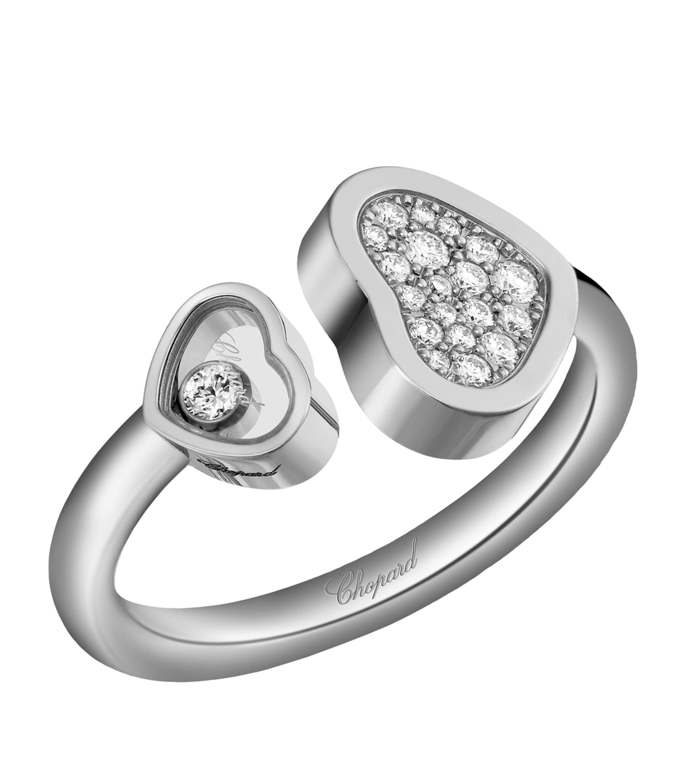 Chopard White Gold And Diamond Happy Hearts Ring In Gold