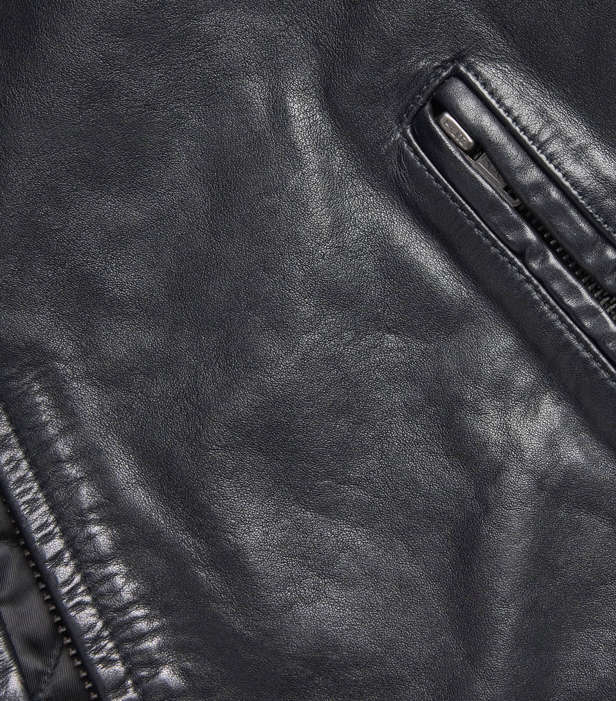 Calf Leather Solid Racing Jacket BLACK Image 5