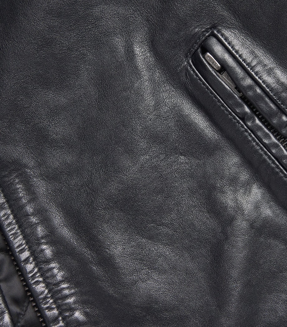 Calf Leather Solid Racing Jacket BLACK Image 5