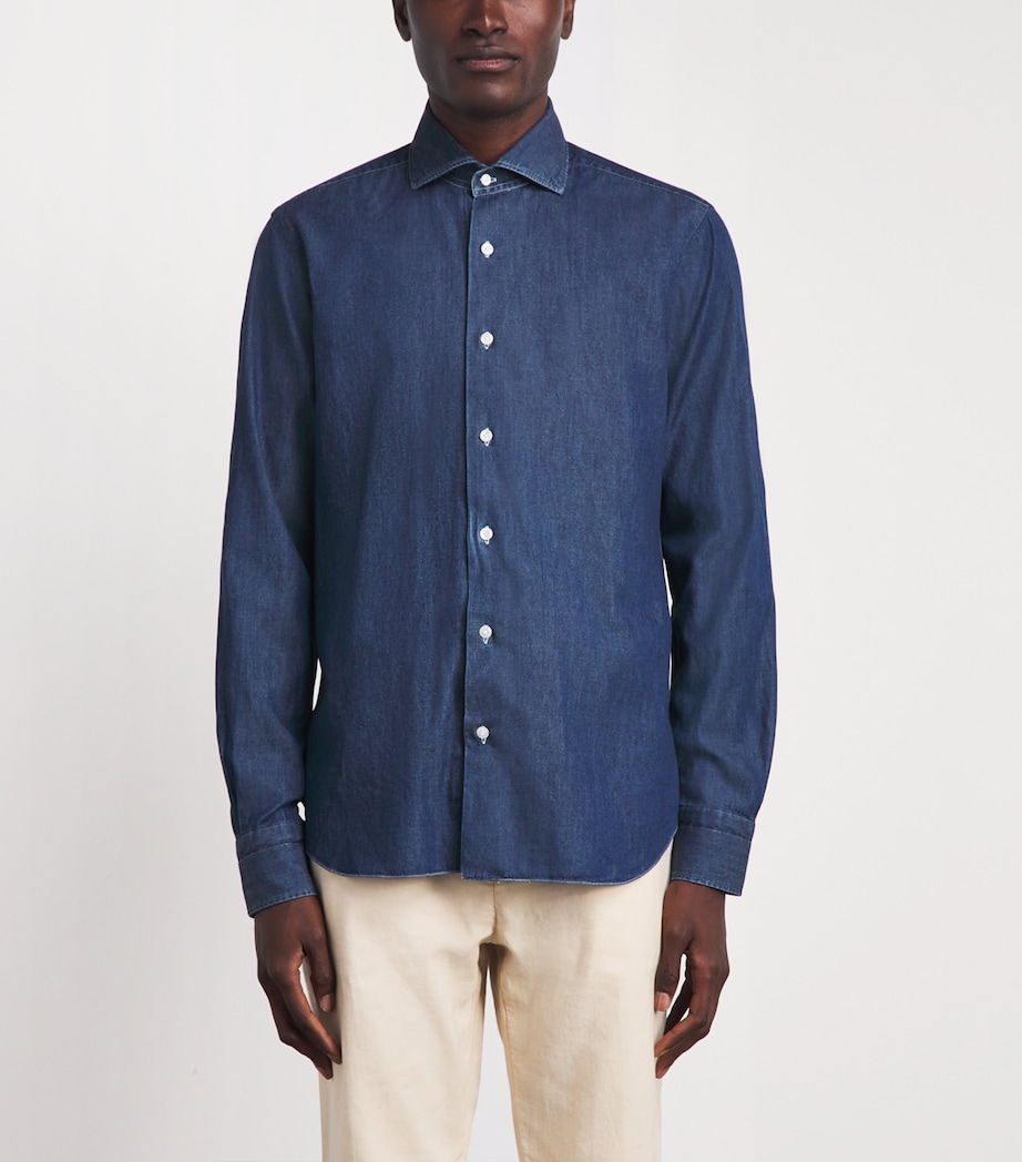 Barba Napoli Mens Slim Denim Shirt Navy Image 4