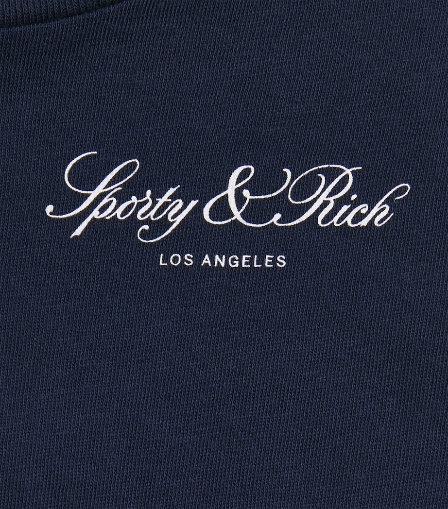 SPORTY & RICH KIDS Cotton Logo T-Shirt (2-14 Years) Dark Navy/white Image 3