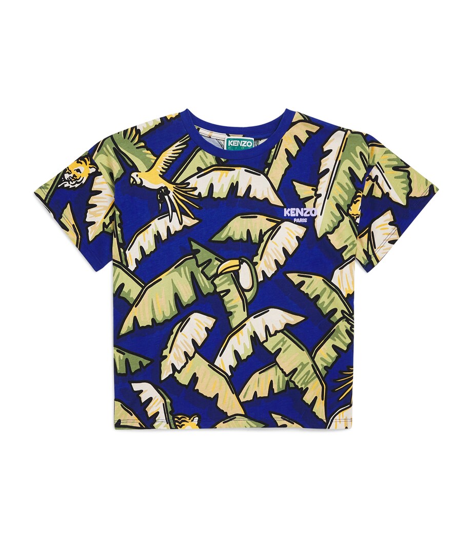 Kenzo Kids Cotton Jungle Logo T-Shirt (2-14 Years) Blue Image 1