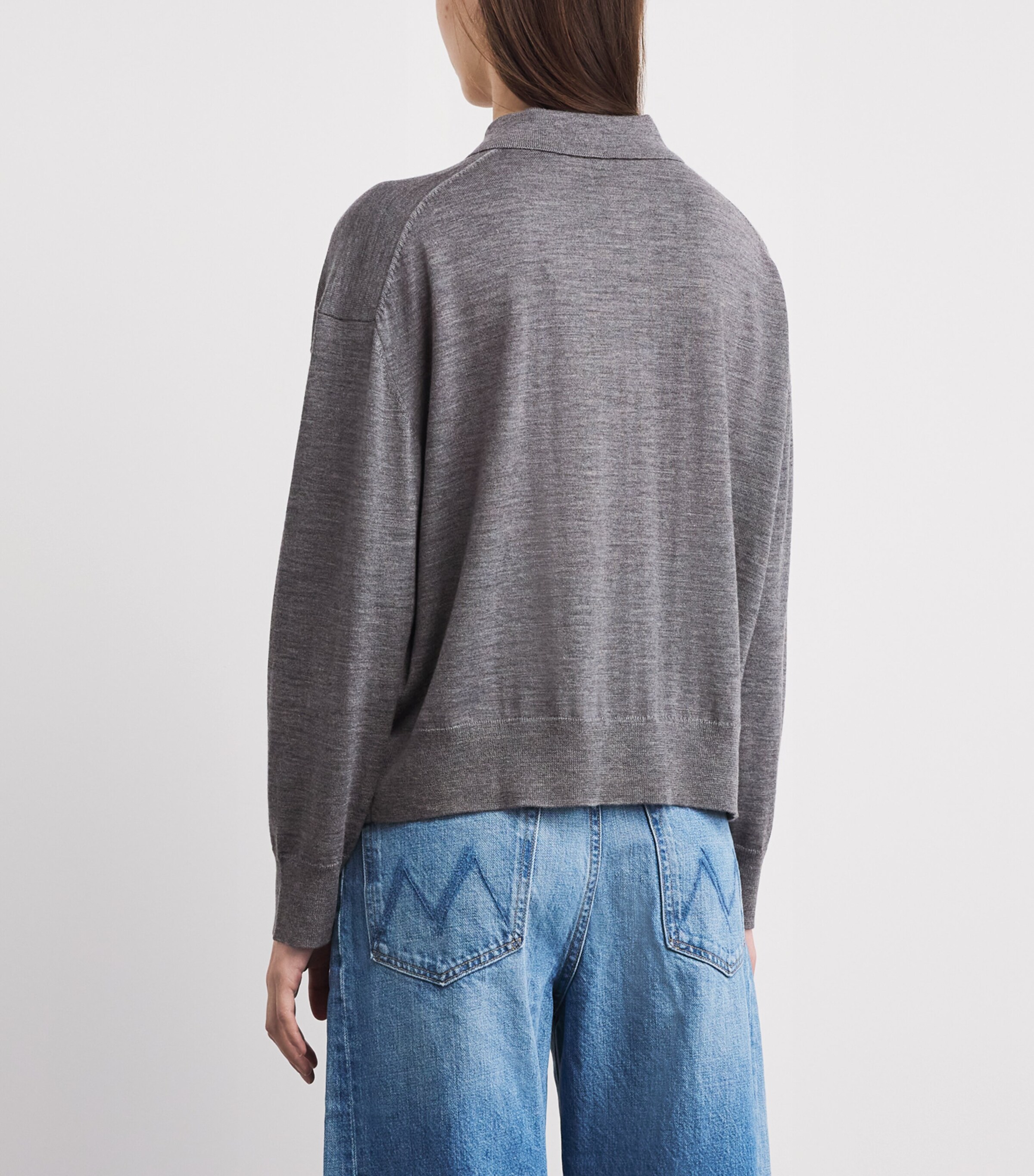 ANINE BING Womens Wool-Cashmere Lee Polo Sweater Medium Heather Grey Image 5