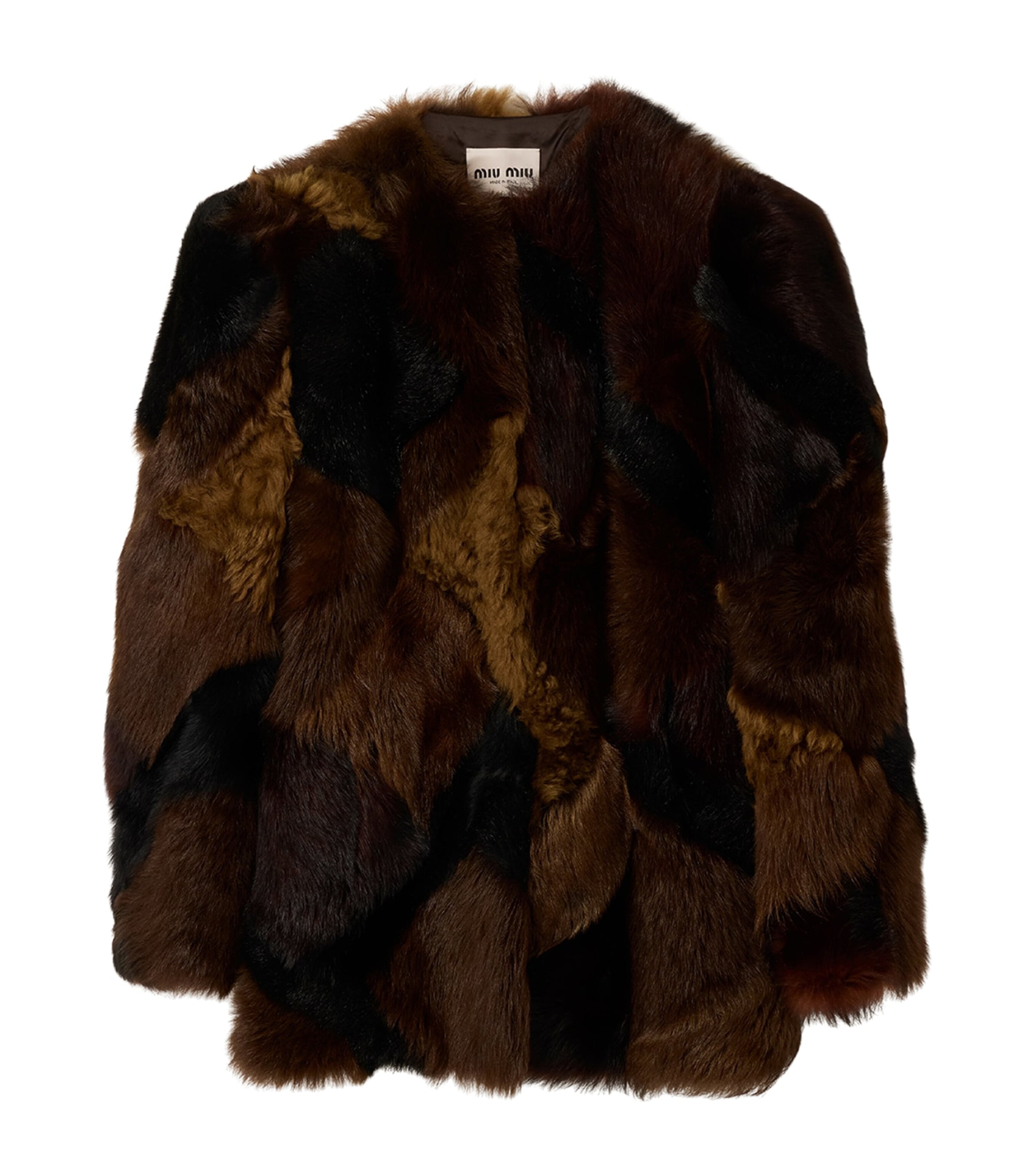 Miu Miu Womens Shearling Patchwork Jacket Brown Image 1