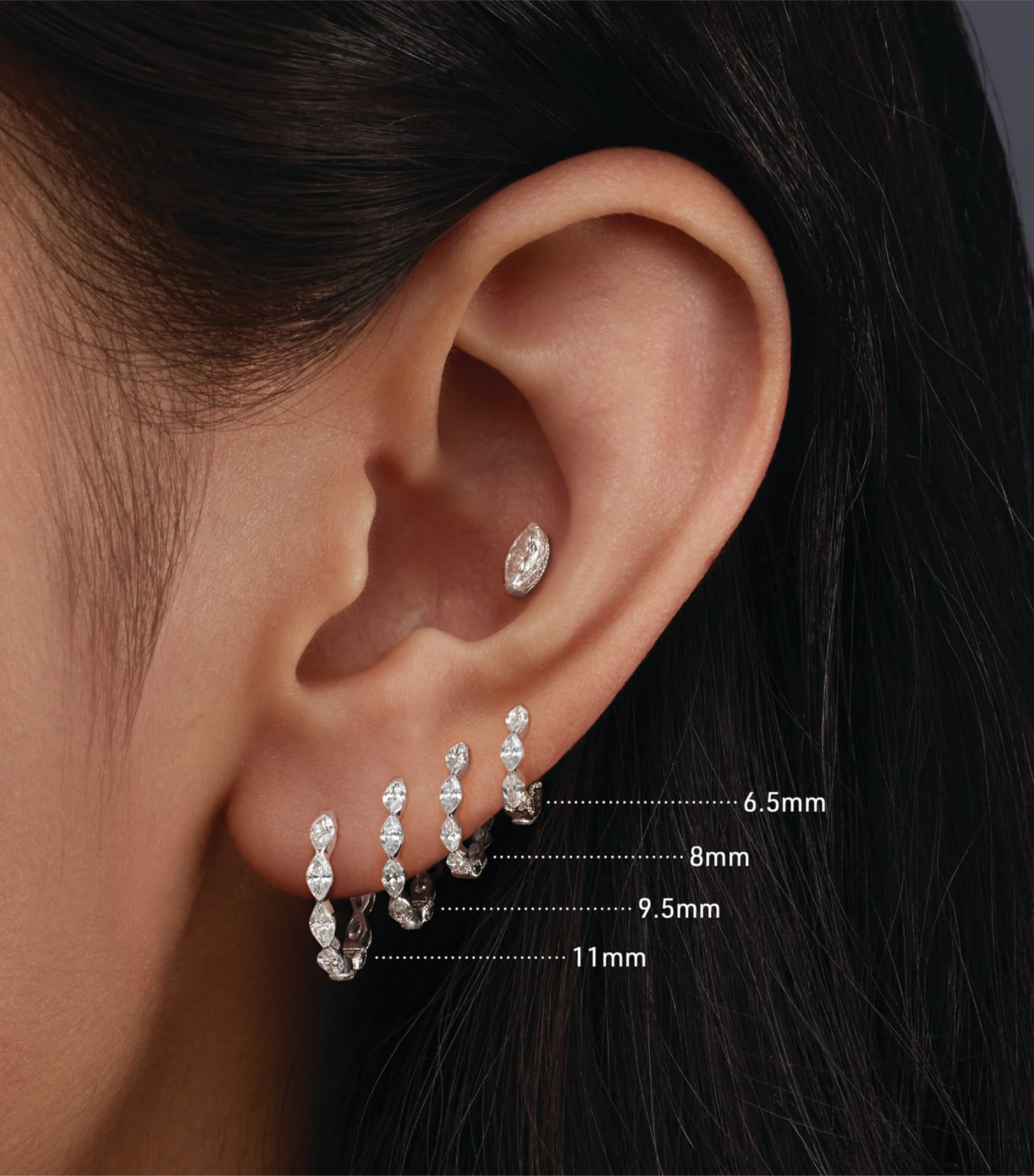 Yellow Gold Invisible Set Diamond Marquise Eternity Hoop Earring (8mm) YELLOW GOLD Image 3