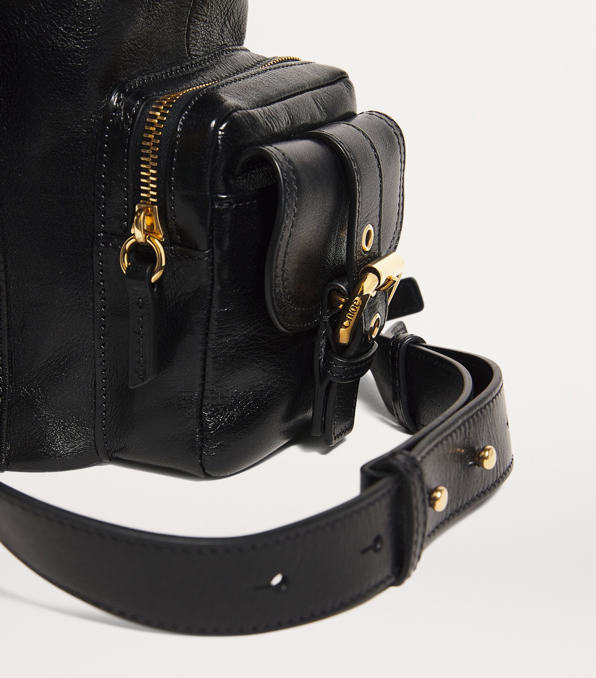 Large Leather Camera Shoulder Bag BLACK Image 6