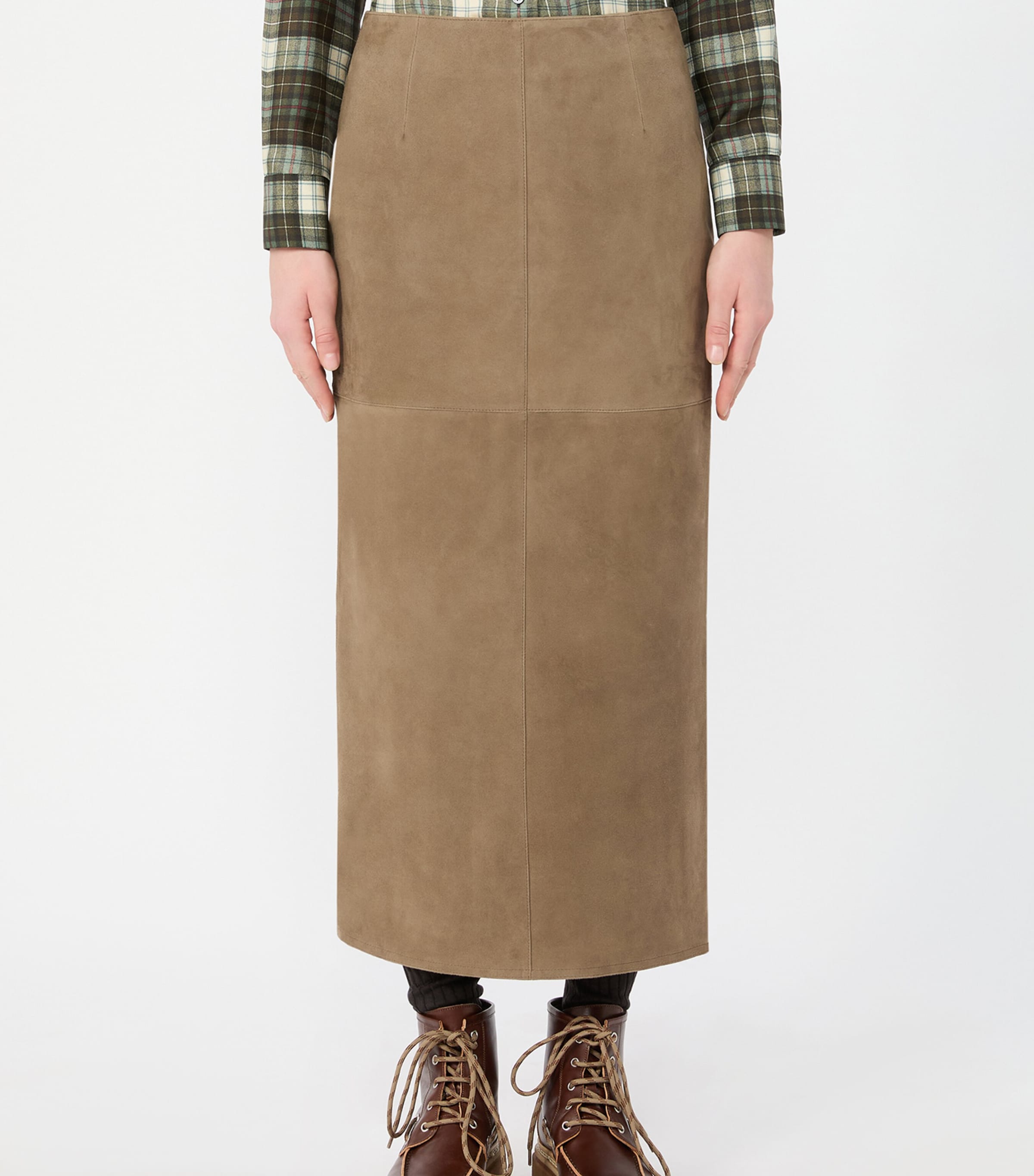 Weekend Max Mara Womens Suede Midi Skirt Kaki Image 3