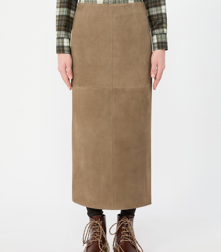 Weekend Max Mara Womens Suede Midi Skirt Kaki Image 3