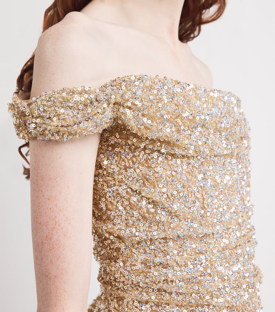 Sequinned Off-The-Shoulder Mina Top MULTI-BEIGE GOLD Image 6