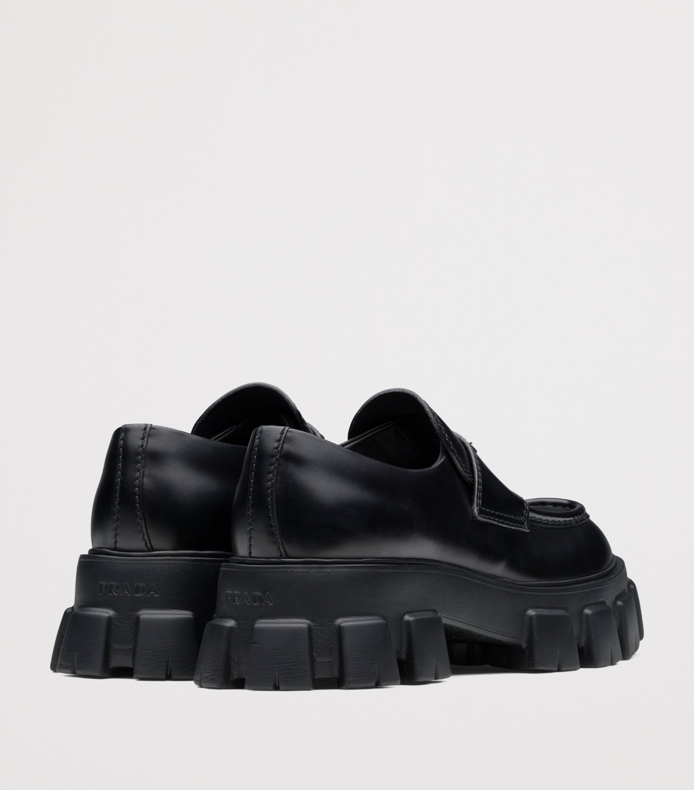 Prada Black Brushed Leather Monolith Loafers | Harrods UK