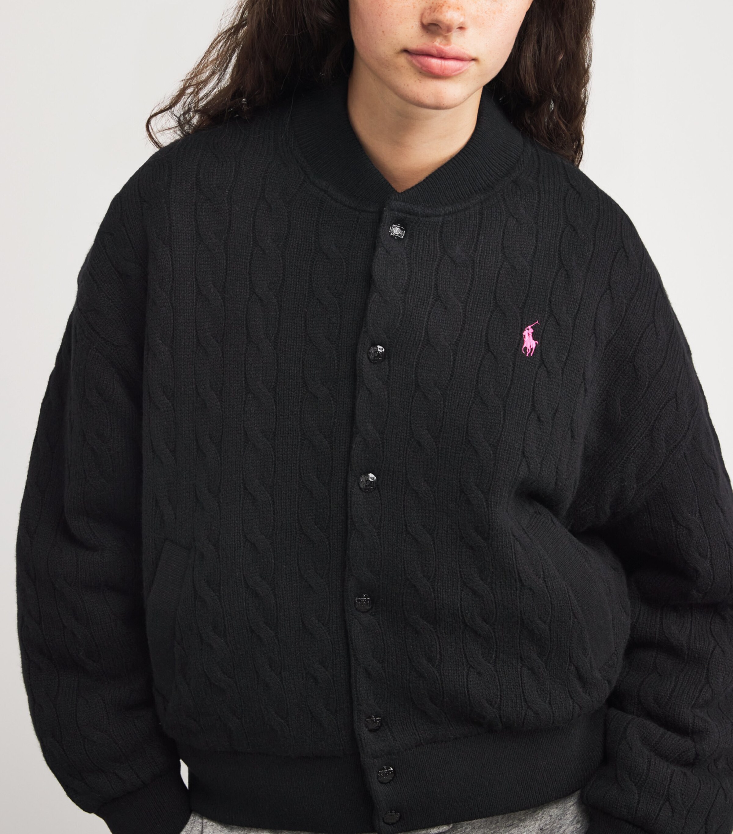 Polo Ralph Lauren Womens Wool-Cashmere Pink Pony Cardigan Polo Black Image 6