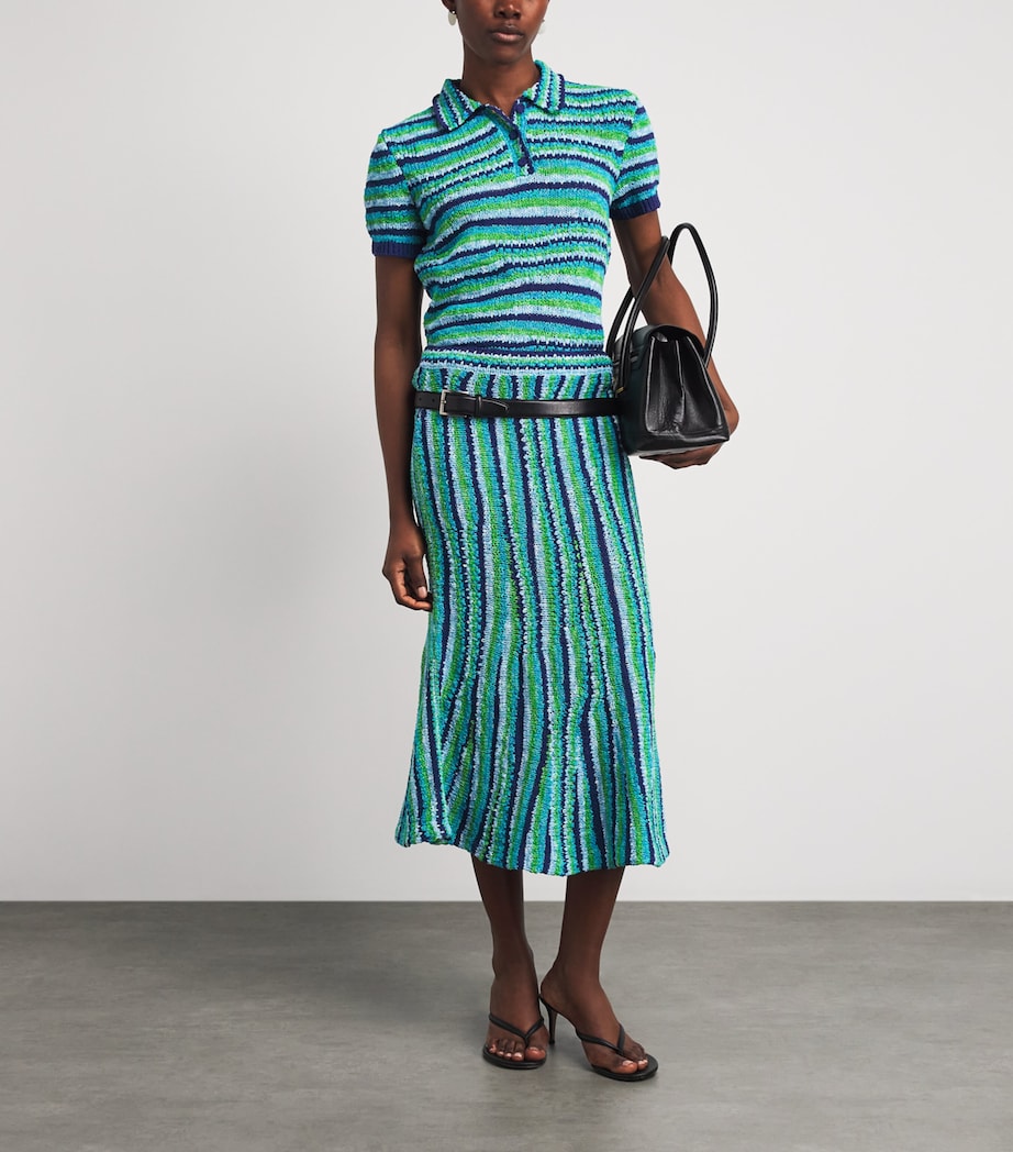 Tory Burch Womens Knitted Stripe Polo Shirt Ocn/lght Blu/grn Image 2