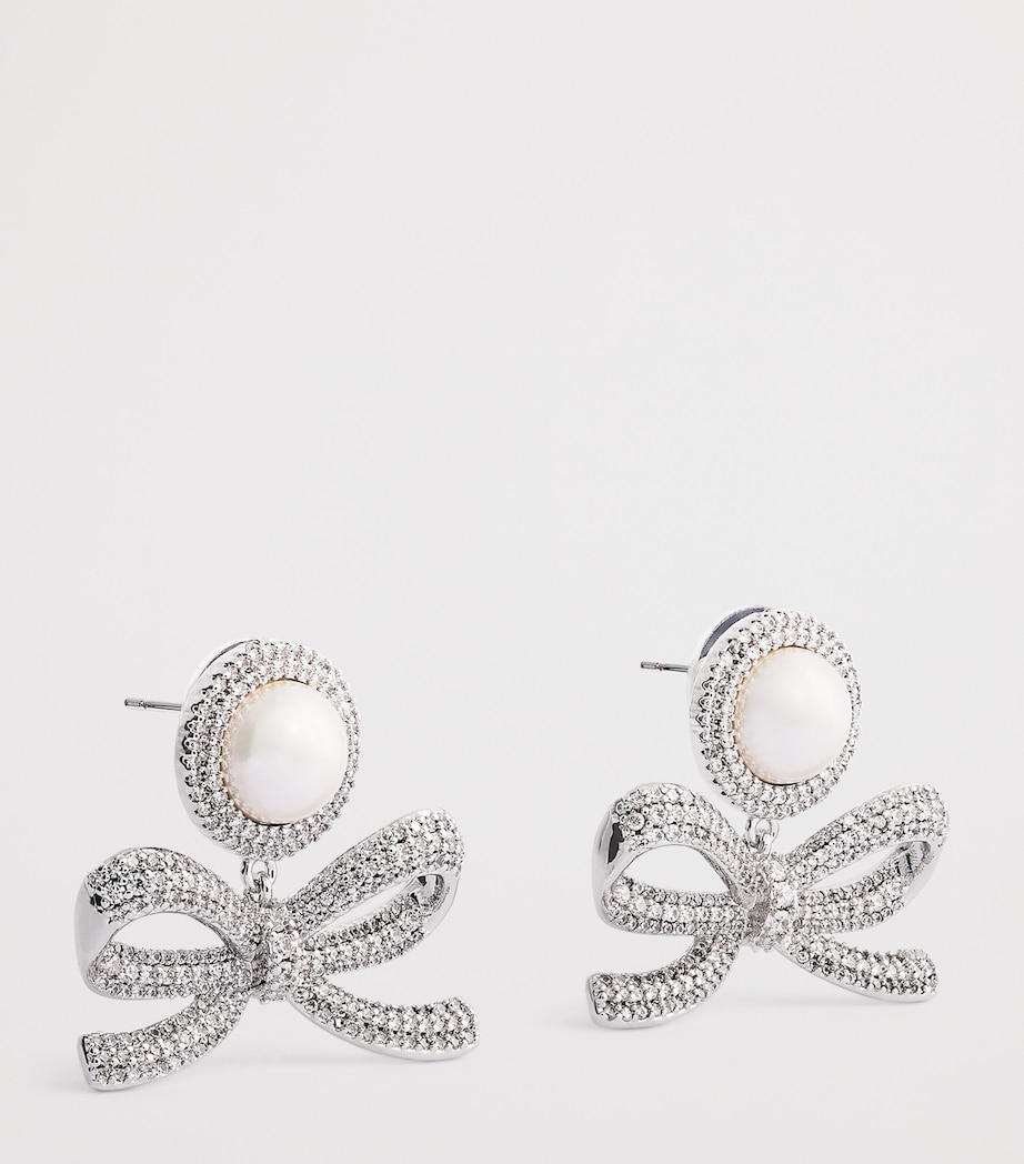 Self-Portrait Crystal-Faux Pearl Bow Drop Earrings Silver Image 3
