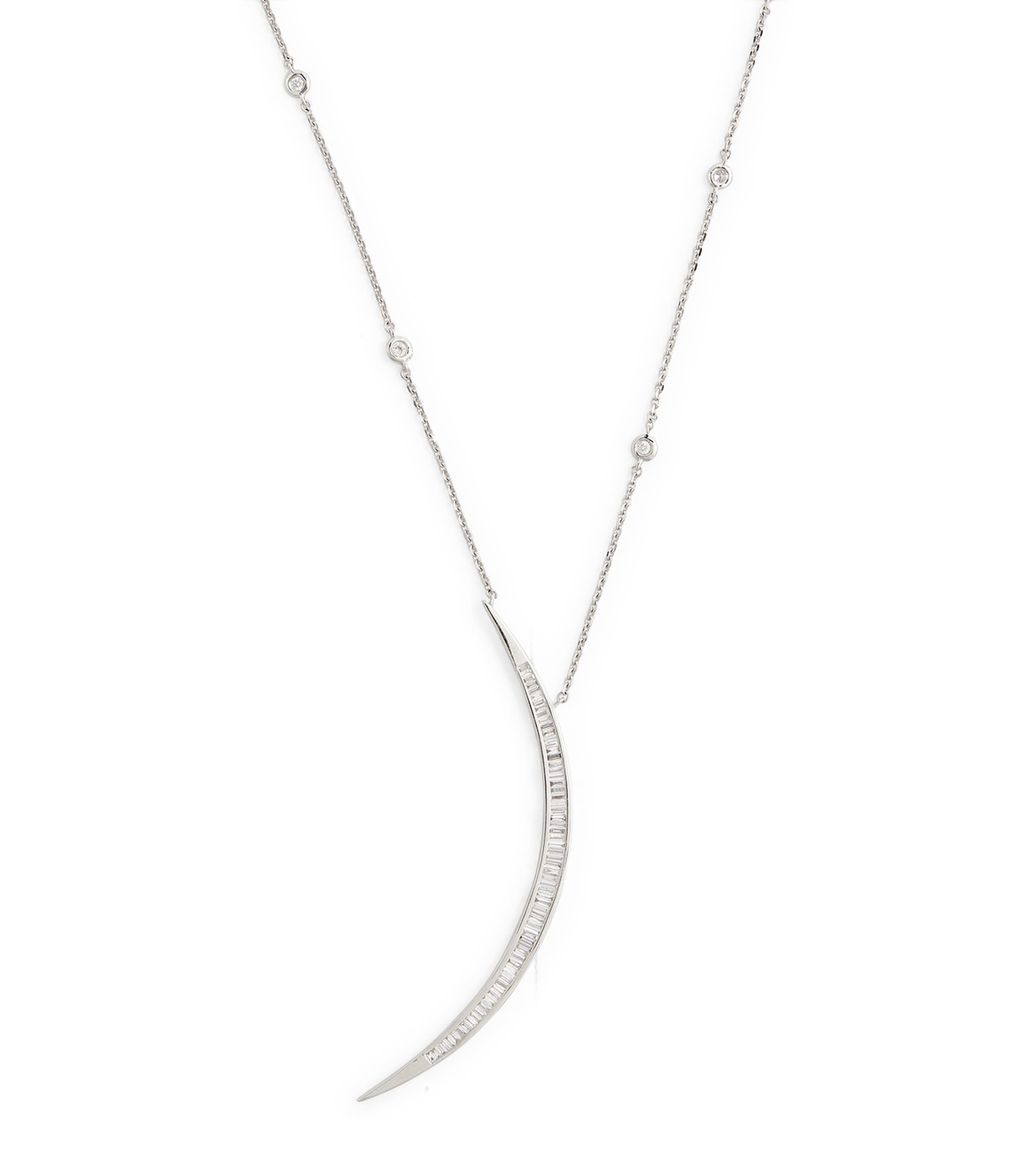 Bee Goddess White Gold And Diamond Star Light Crescent Moon Necklace