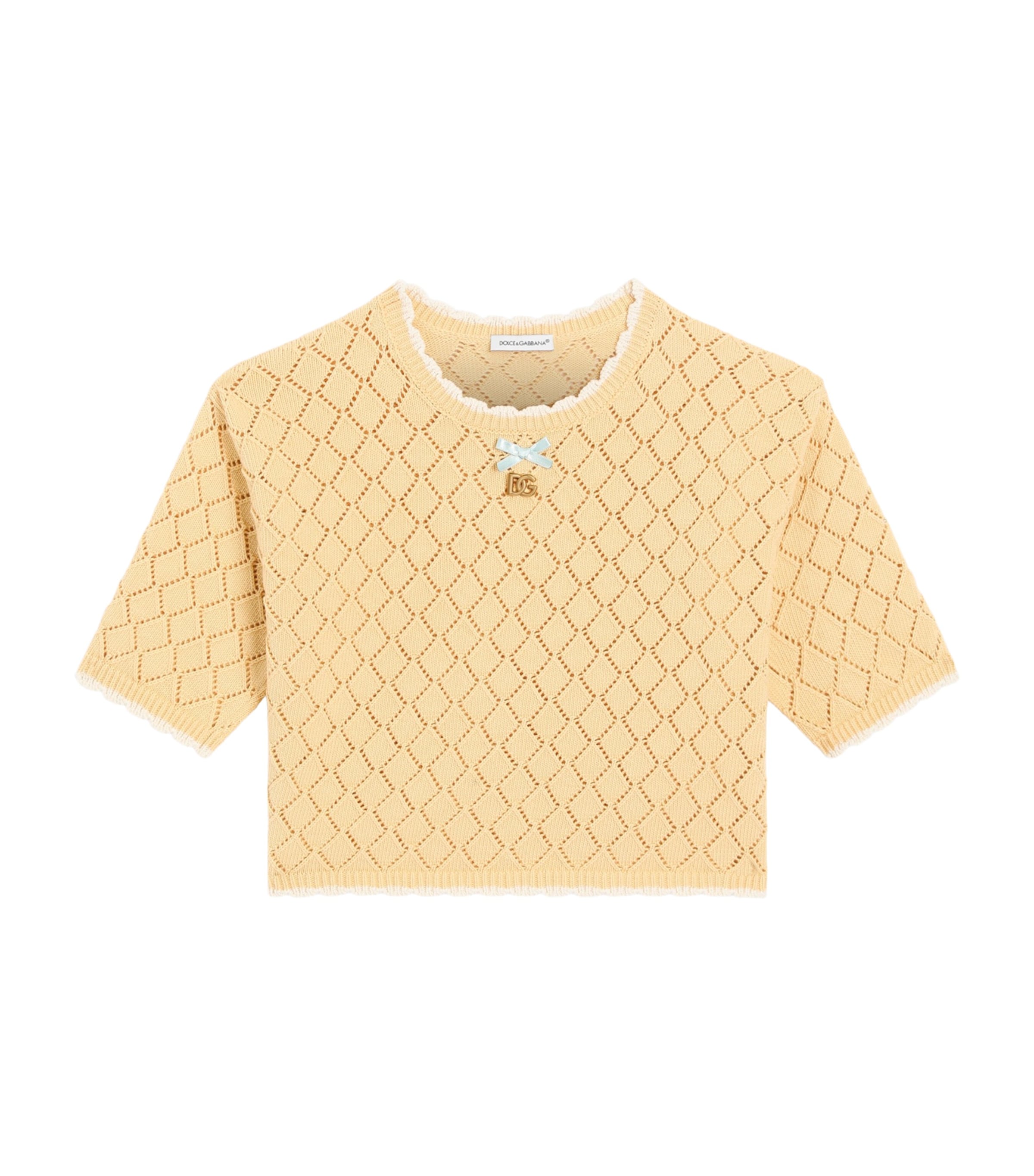 Dolce&Gabbana Kids Cotton Pointelle Short-Sleeve Sweater (8-12+ Years) Yellow Image 1