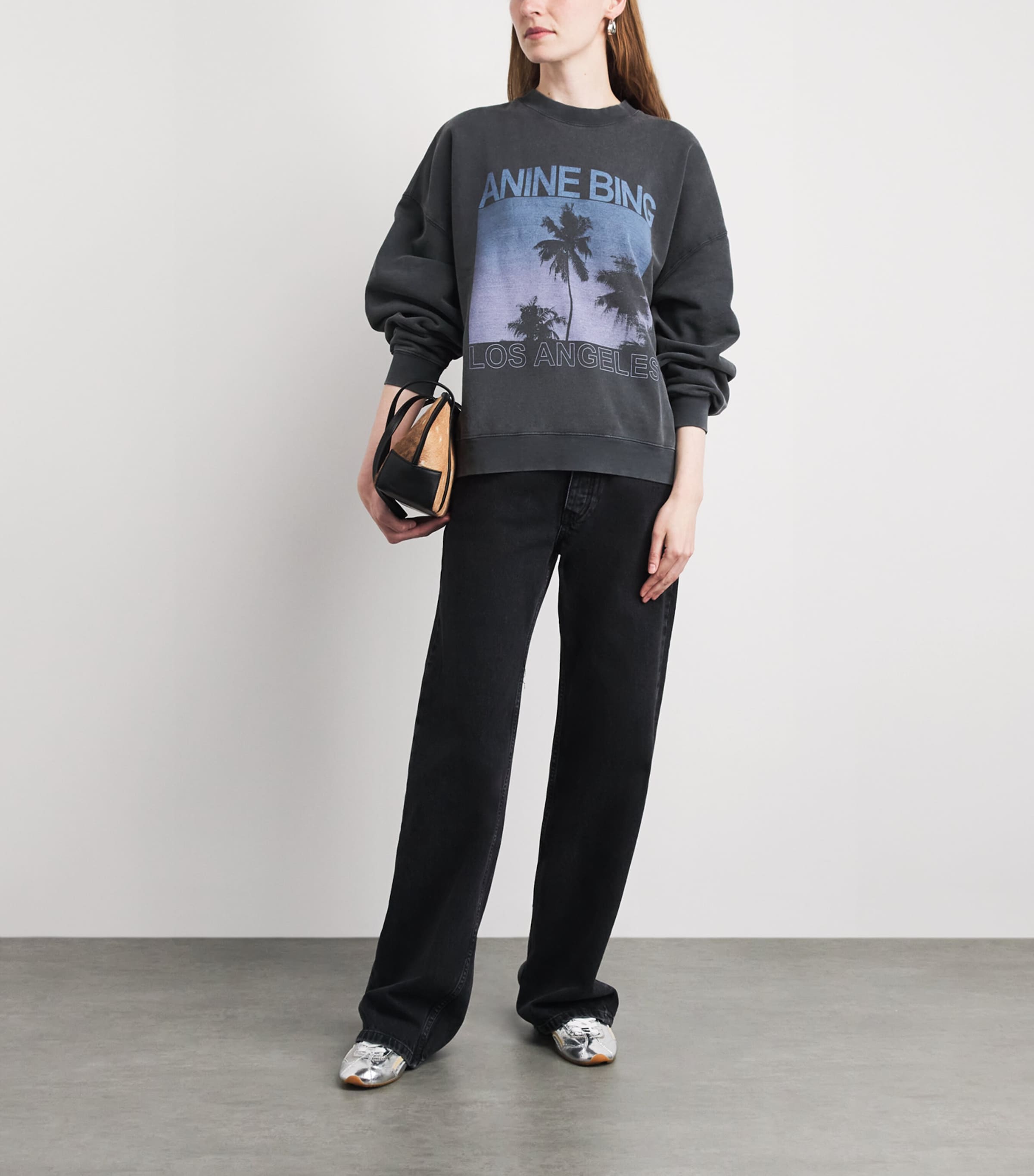 ANINE BING Womens Cotton Miles Sweatshirt Washed Grey Image 2