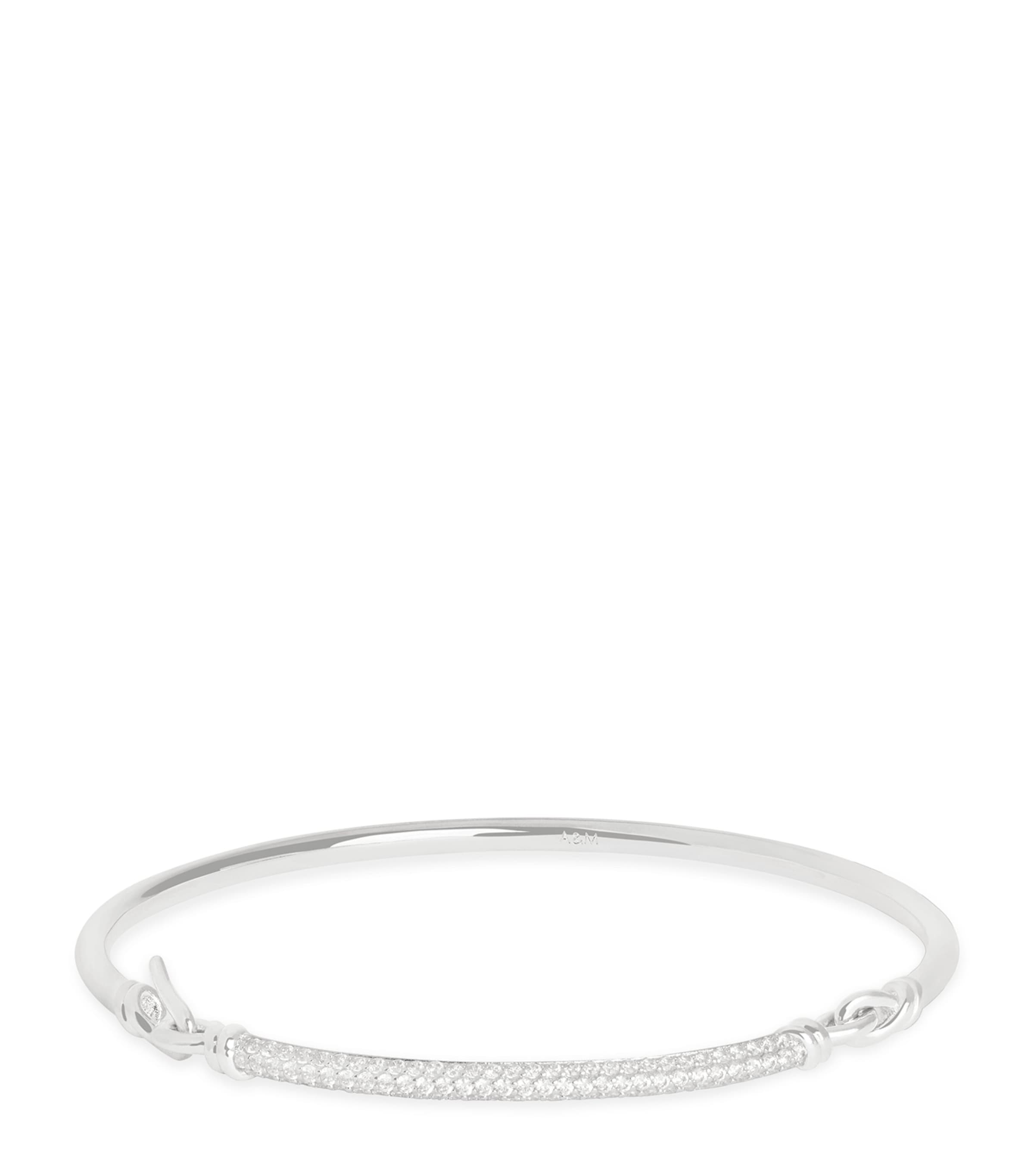 Astrid & Miyu Rhodium-Plated Pavé Knot Bangle Silver Image 1