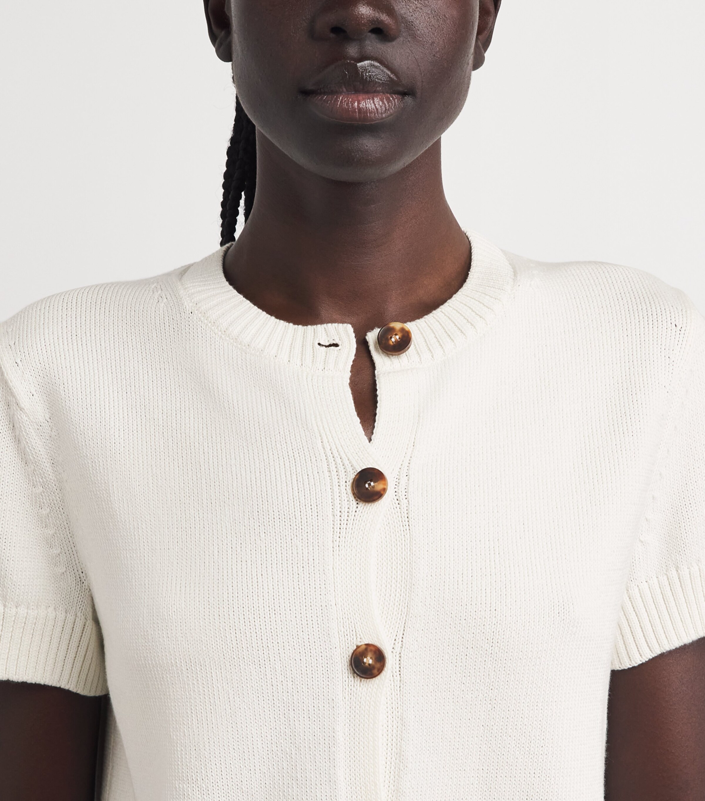 Lafayette 148 Womens Cotton-Silk Short-Sleeve Cardigan Cloud Cloud Image 3