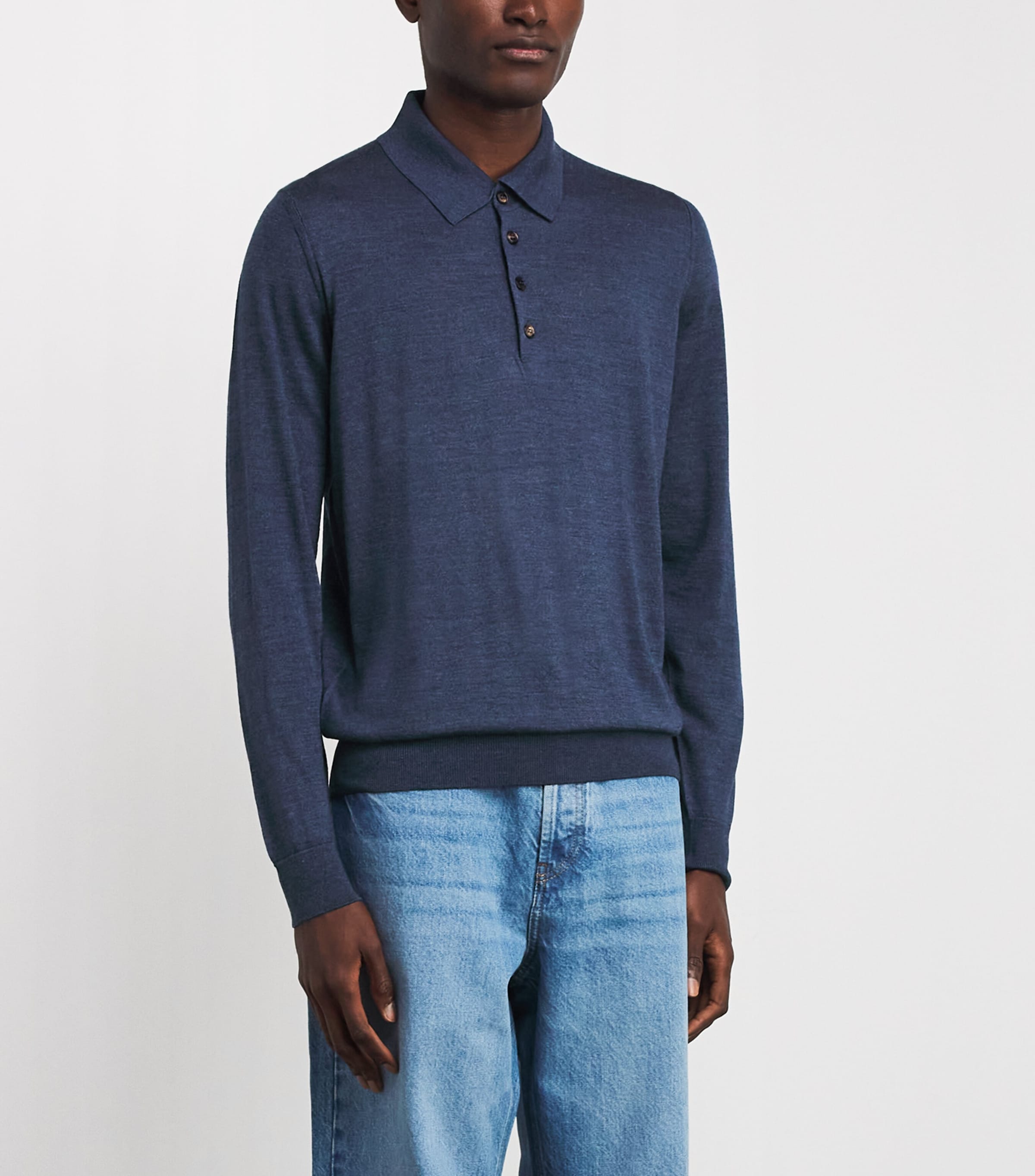 Pal Zileri Mens Wool-Silk Polo Shirt Blue Image 4