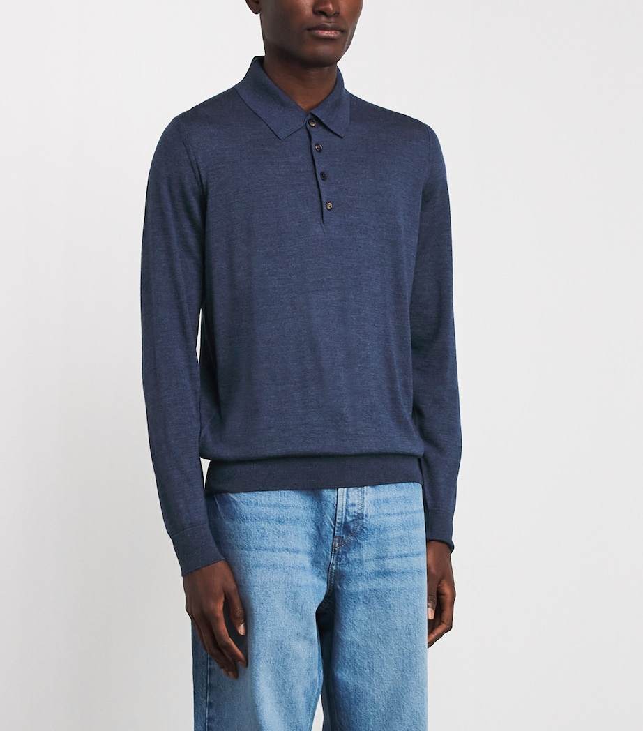 Pal Zileri Mens Wool-Silk Polo Shirt Blue Image 4