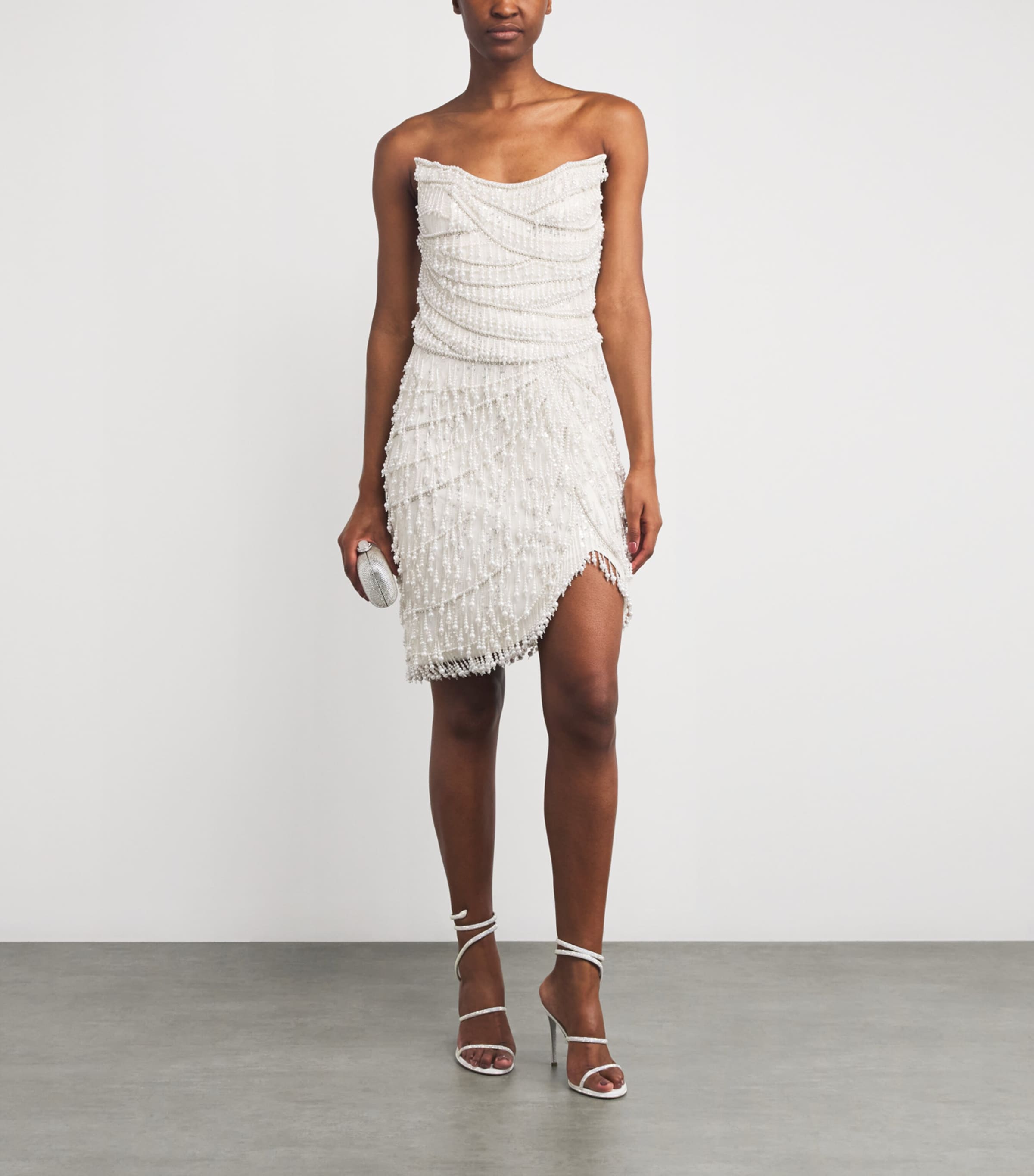 Pamella Roland Womens Beaded Strapless Mini Dress Ivory Image 2