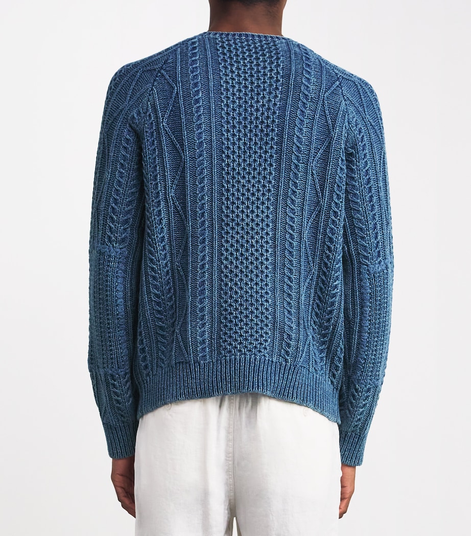 Cotton Aran-Knit Flag Sweater NAVY Image 4