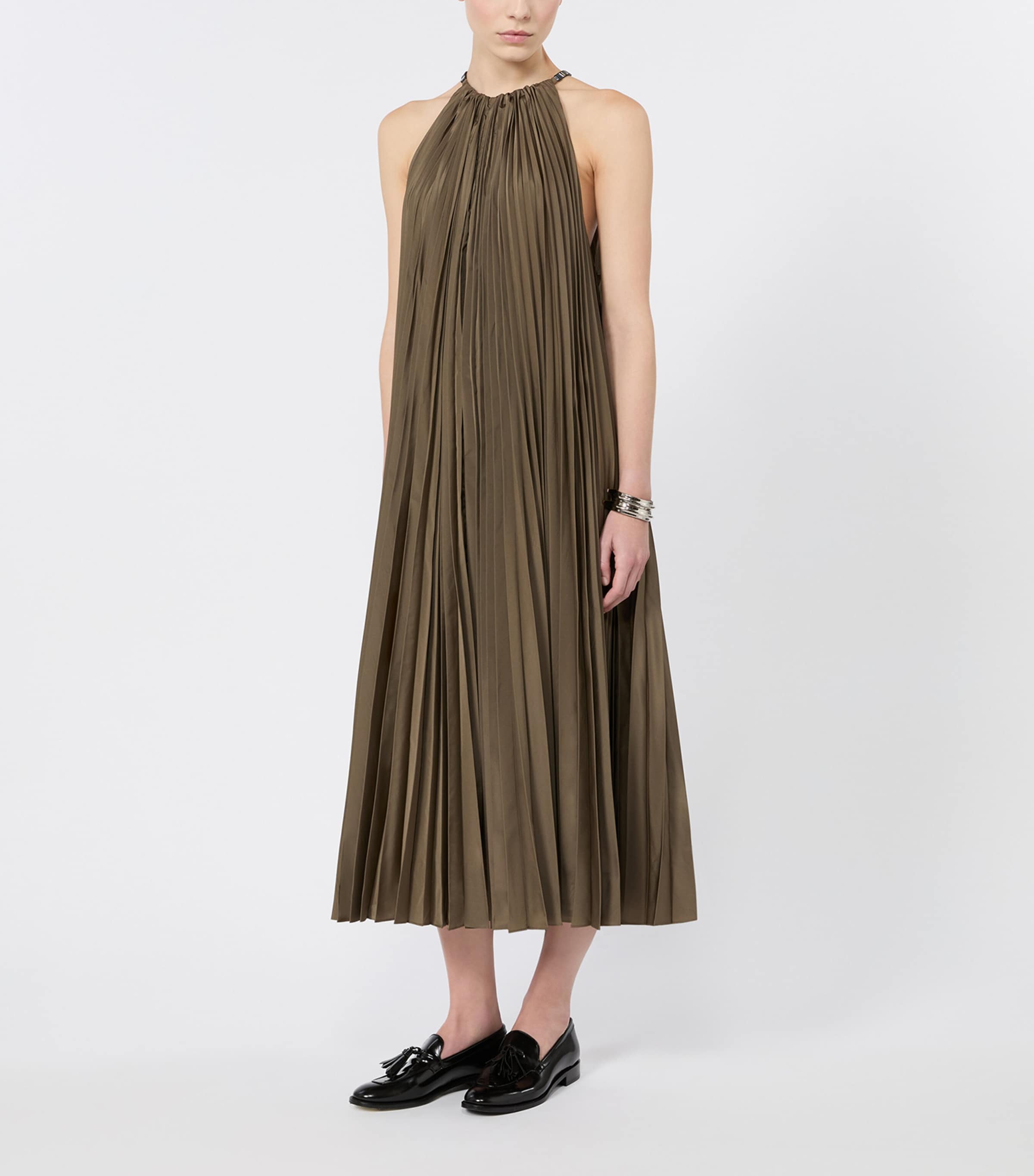 Max Mara Womens Pleated Halterneck Midi Dress Mud Image 3