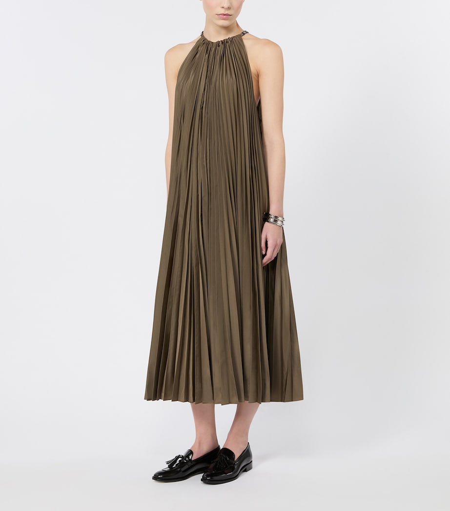 Max Mara Womens Pleated Halterneck Midi Dress Mud Image 3