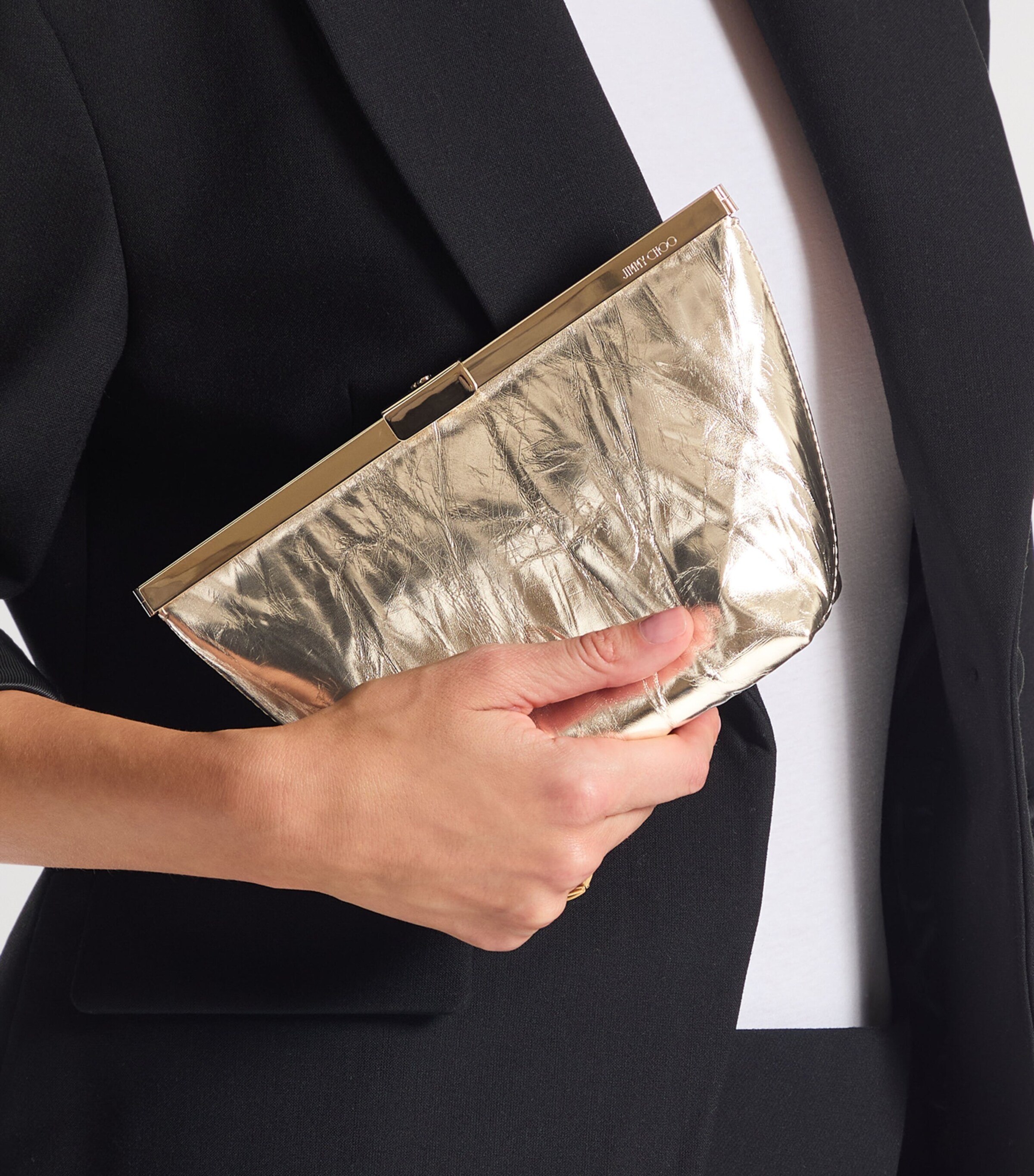 Metallic Leather Ganache Clutch Bag LIGHT PLATINUM/LIGHT Image 2