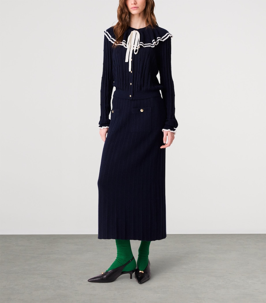 Maje Womens Knitted Ruffle-Collar Cardigan Navy Image 5