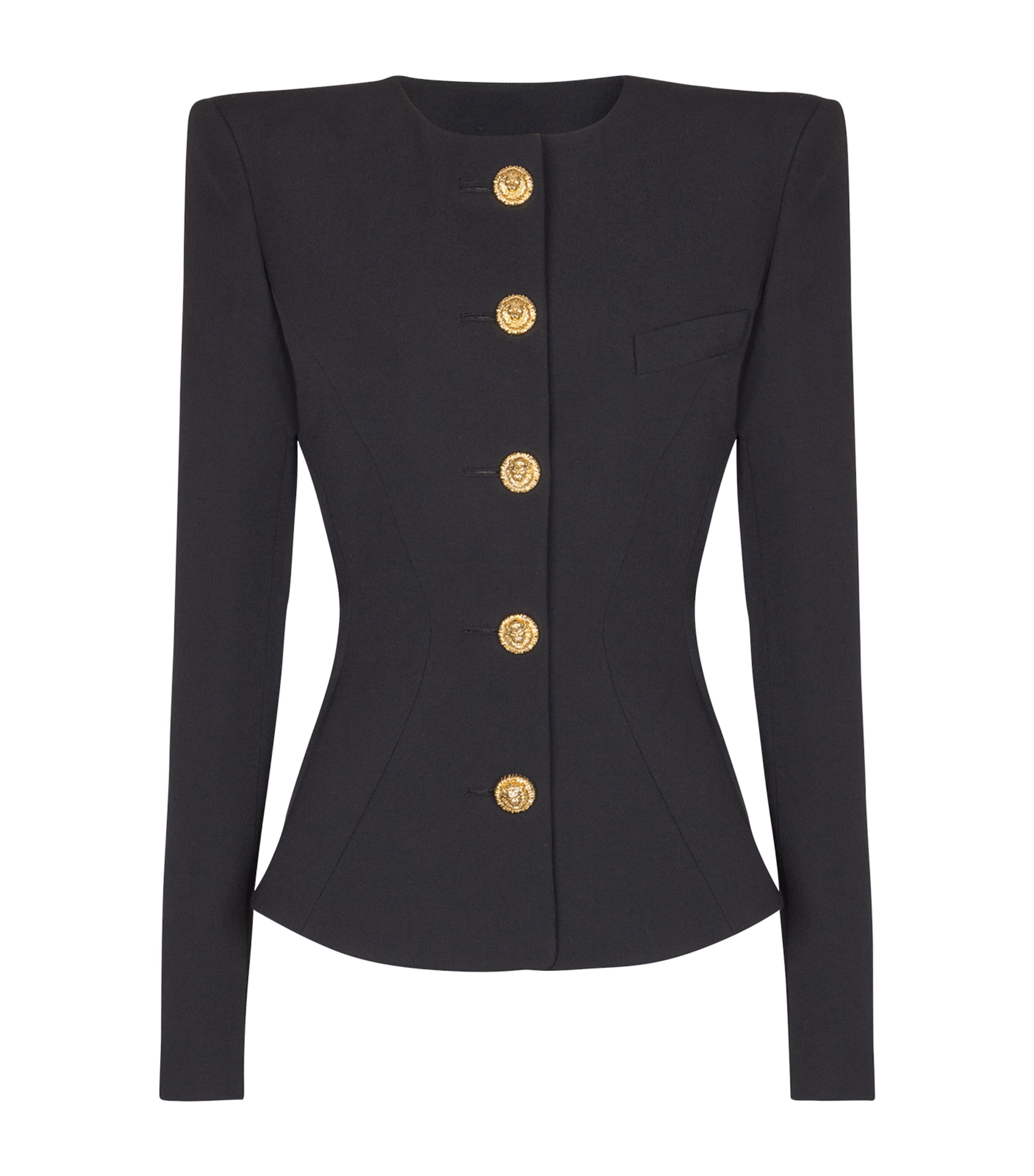 Balmain Wool Buttoned Basque Jacket In Black