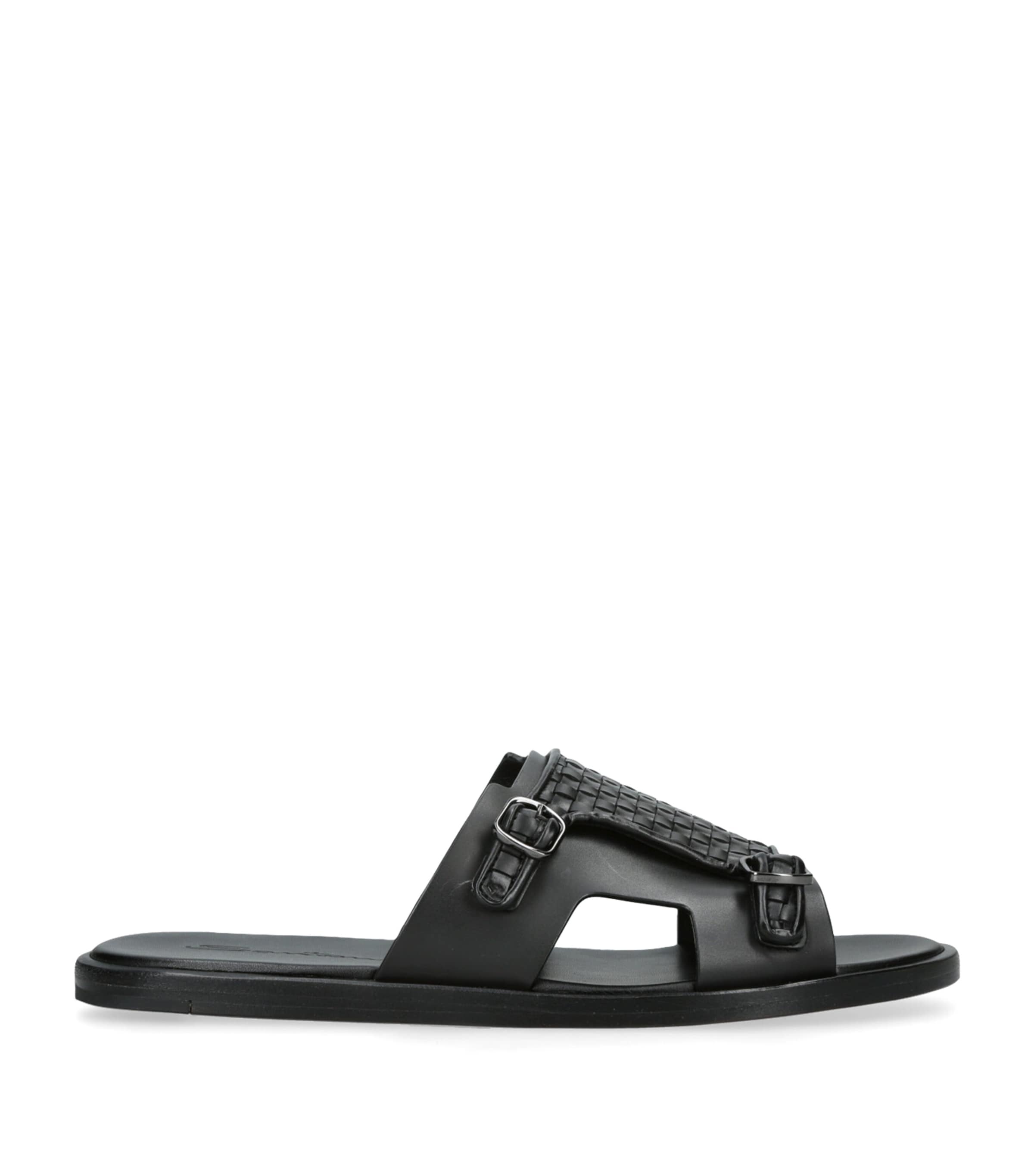 Santoni Leather Weave Sandals In Black