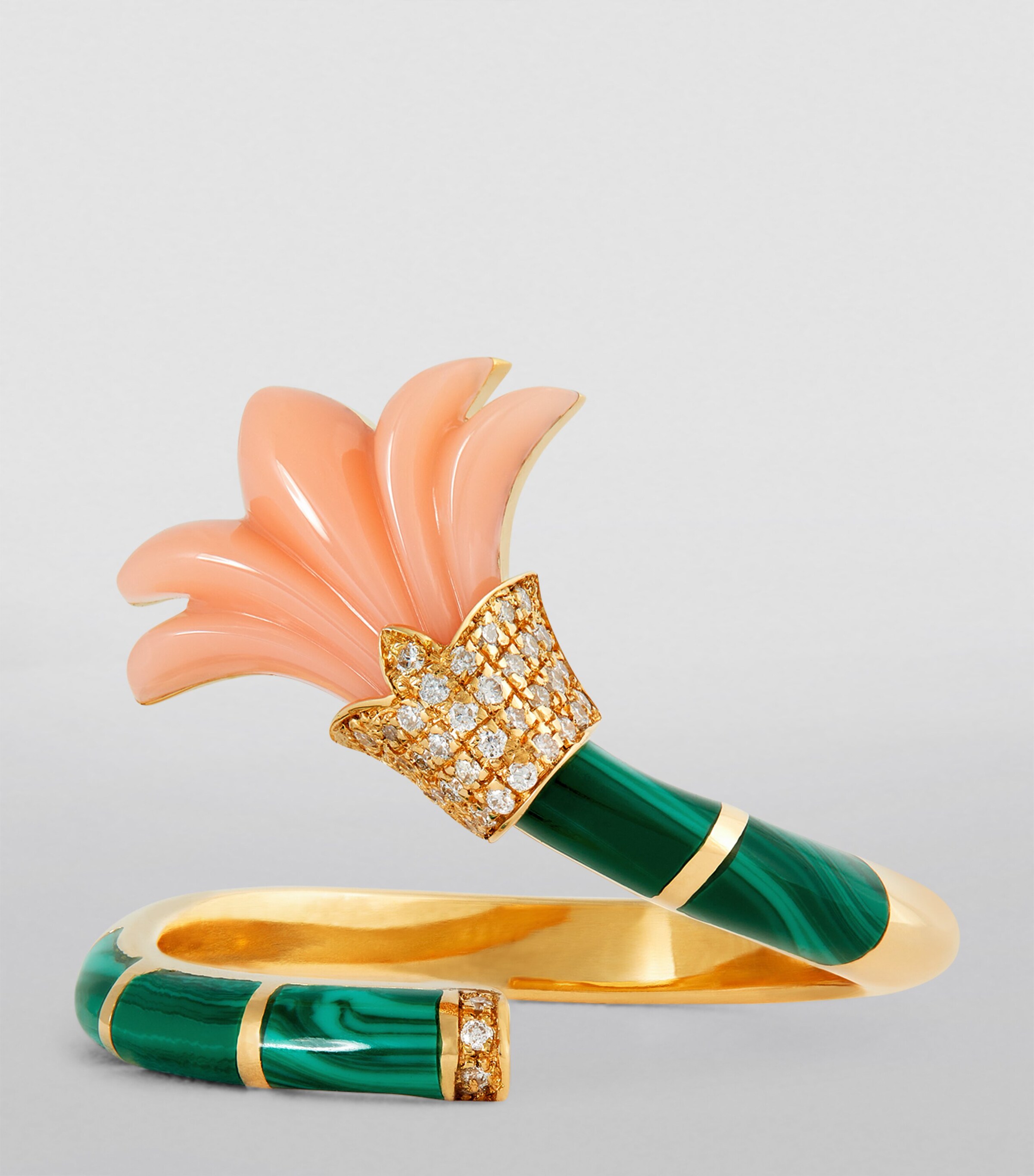 L'ATELIER NAWBAR Yellow Gold, Diamond, Coral and Malachite Psychedeliah Ring Pink Image 3