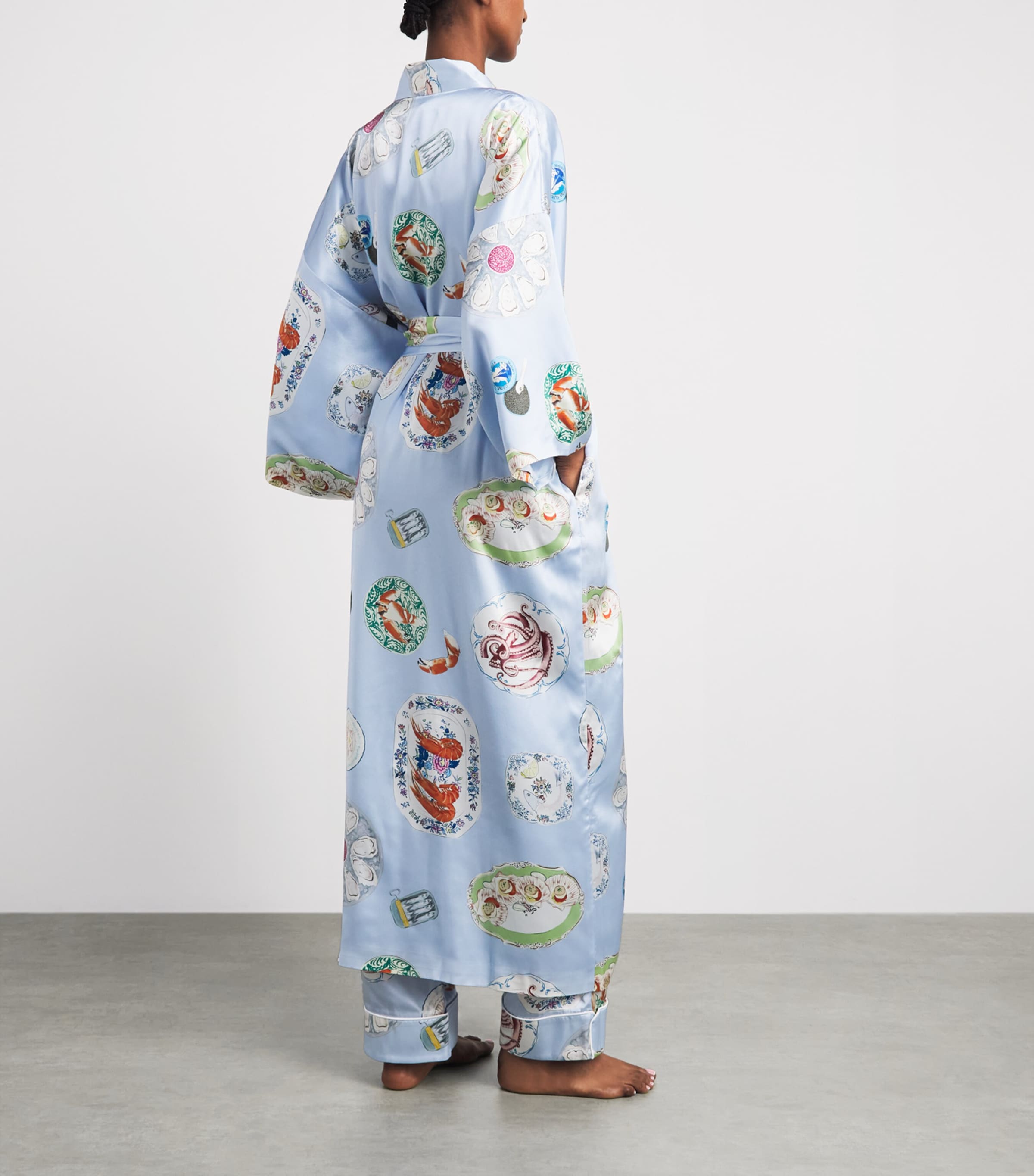 Olivia von Halle Womens Silk Queenie Cadiz Seafood Night Robe Cadiz Image 4
