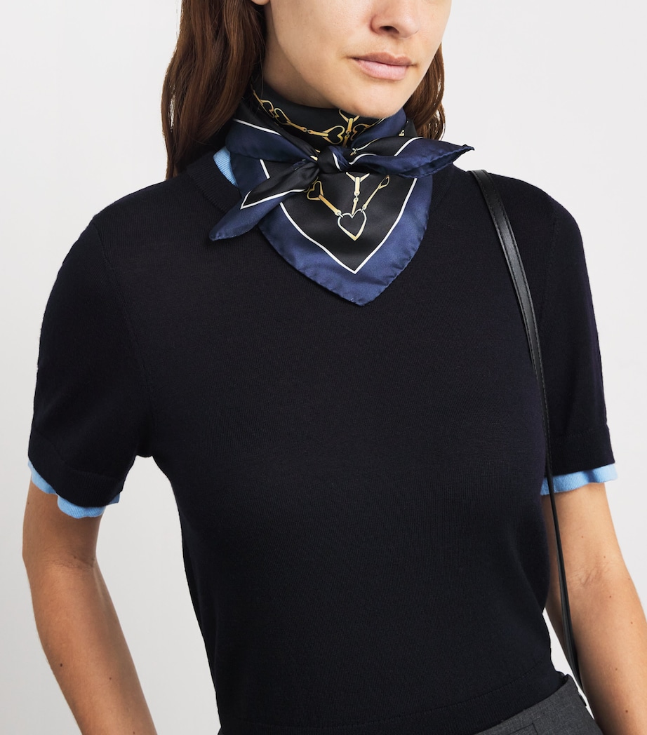 Silk Printed Scarf NAVY Image 2