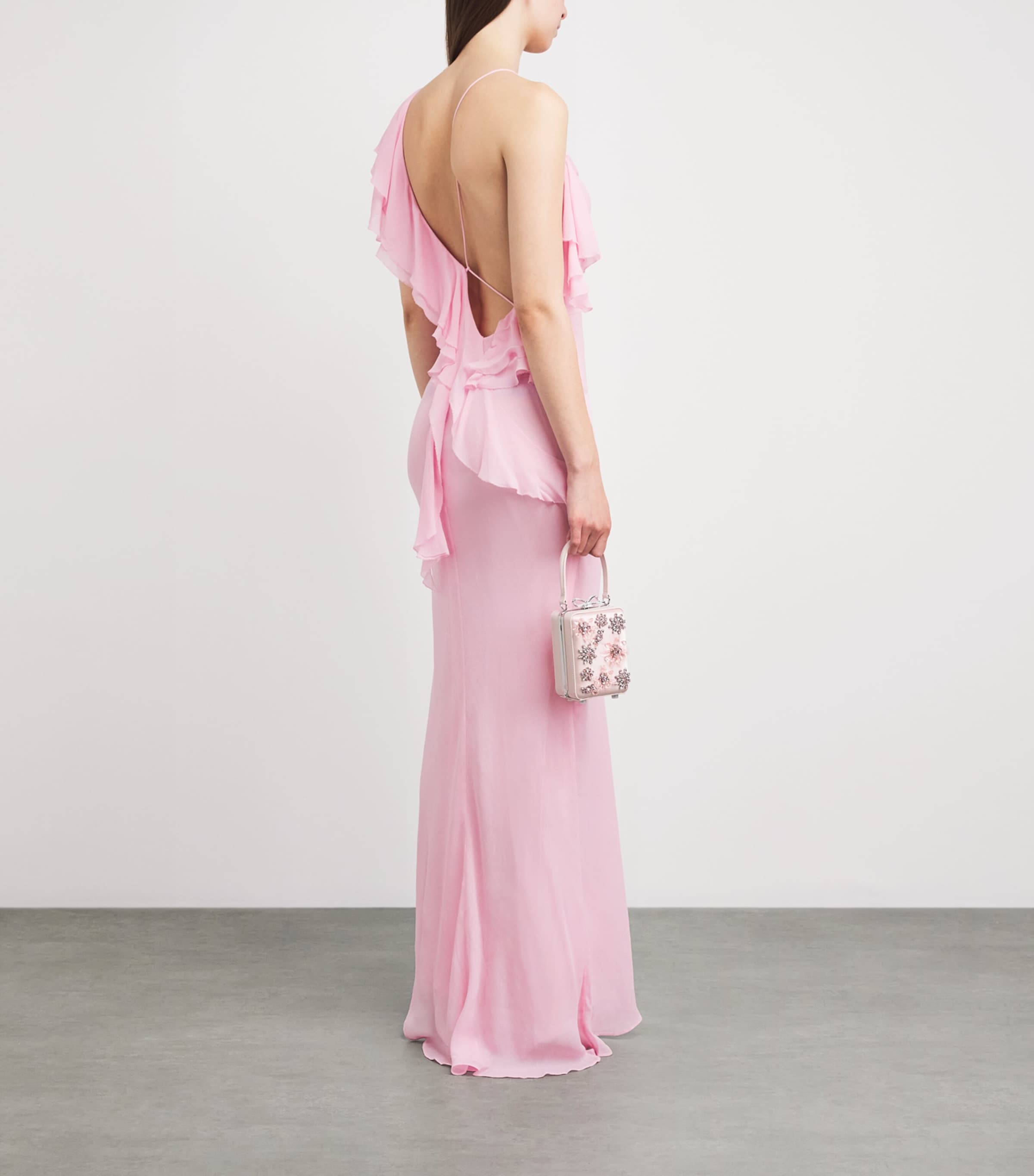 Self-Portrait Womens Georgette Ruffled One-Shoulder Maxi Dress Pink Image 4