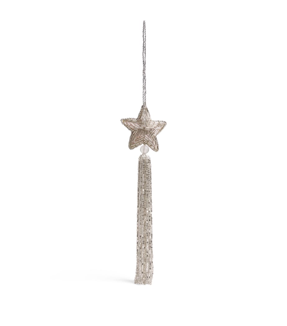 Harrods Beaded Tassel Star Tree Decoration Silver Image 1